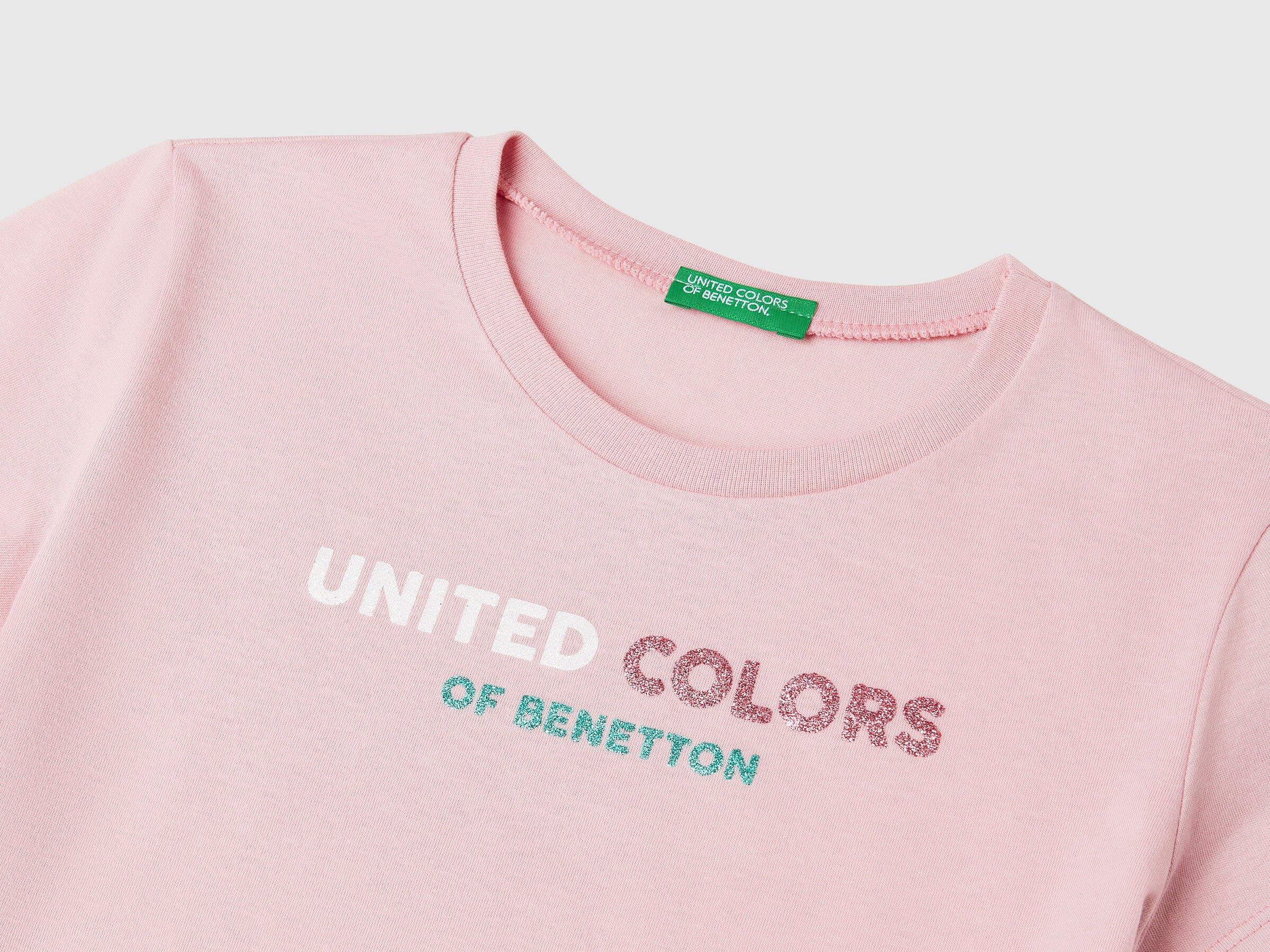 Benetton Kız Çocuk Simli Logo Baskılı T-Shirt 