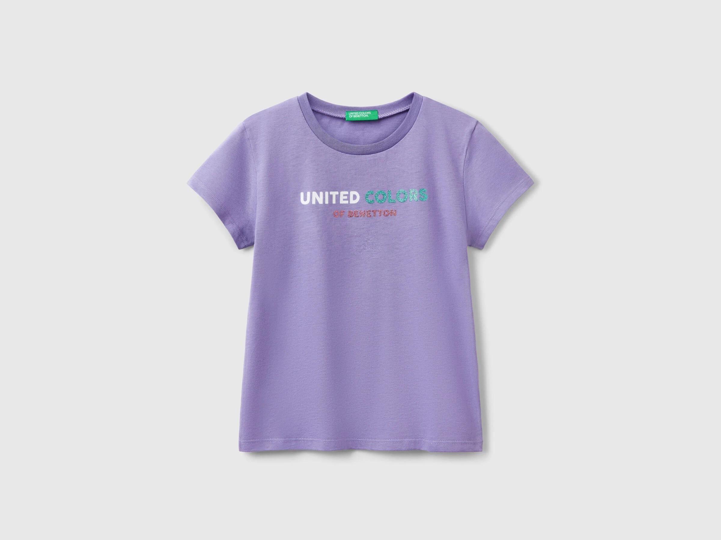 Benetton Kız Çocuk Simli Logo Baskılı T-Shirt 
