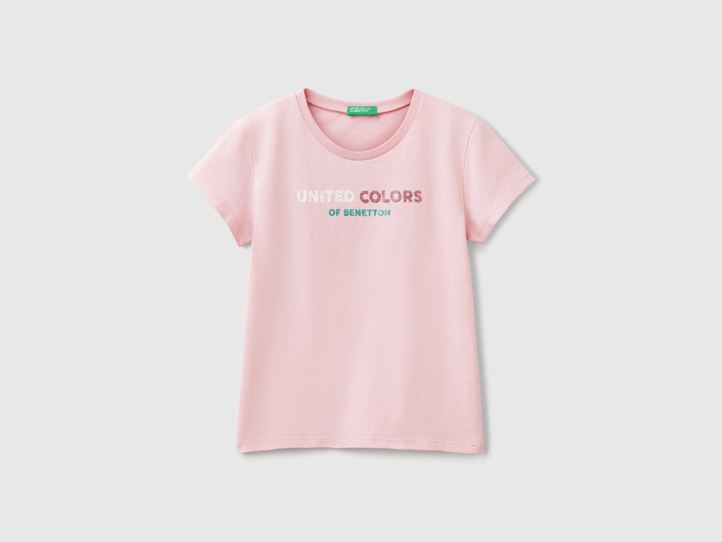 Benetton Kız Çocuk Simli Logo Baskılı T-Shirt 