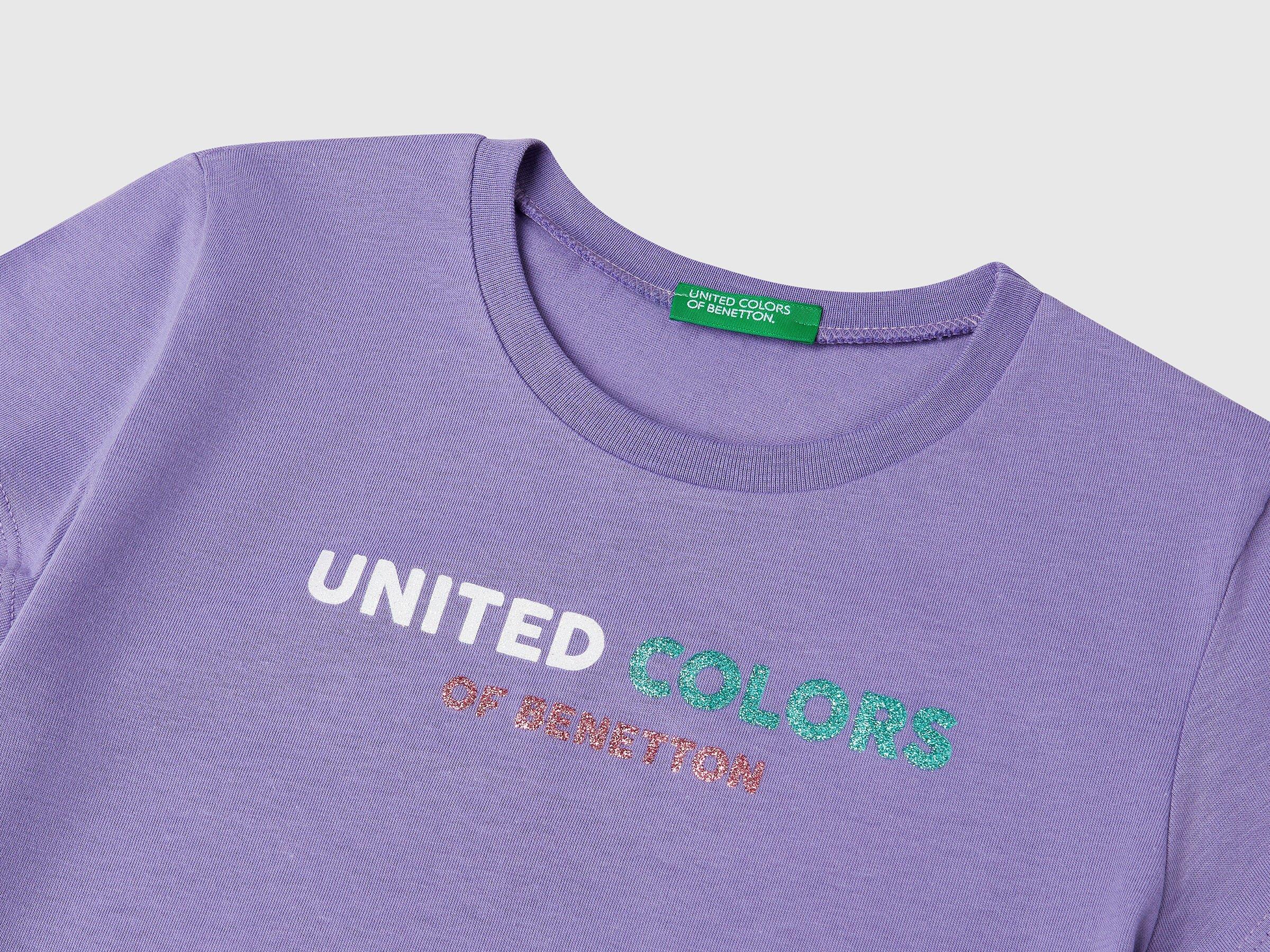 Benetton Kız Çocuk Simli Logo Baskılı T-Shirt 