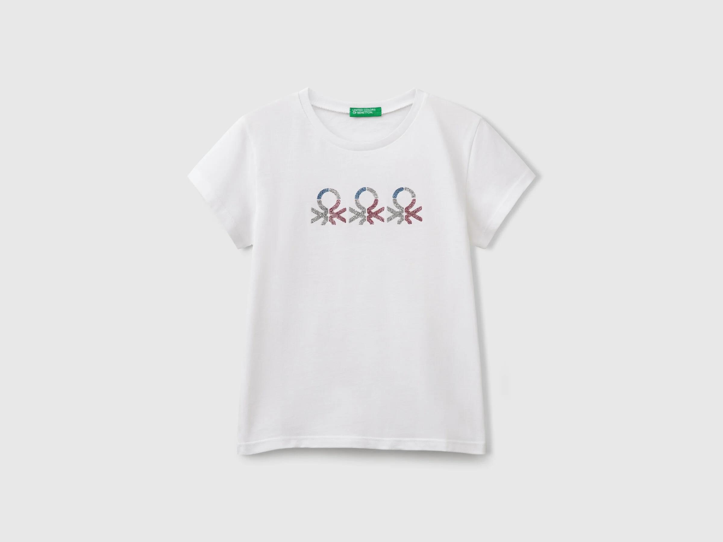 Benetton Kız Çocuk Simli Logo Baskılı T-Shirt 