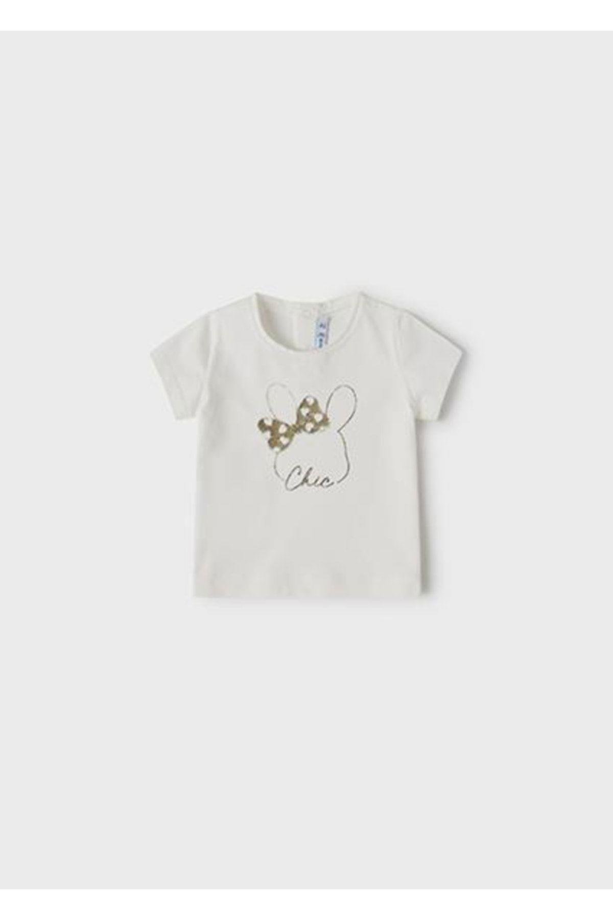 Kız Bebek Krem Tshirt-kısa Kol Basıc