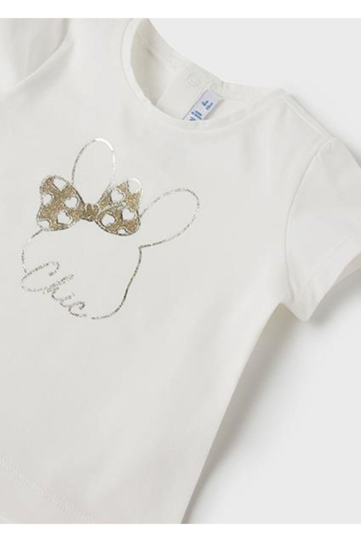 Kız Bebek Krem Tshirt-kısa Kol Basıc