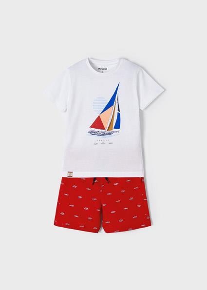Mayoral Erkek Çocuk Kırmızı Set-Bermuda-Baskılı-Örme 