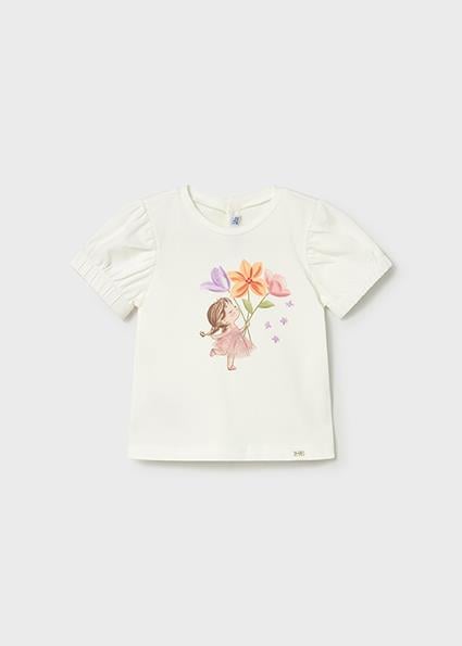 Mayoral Kız Bebek İşlemeli Balon Kol T-shirt Krem - 01078