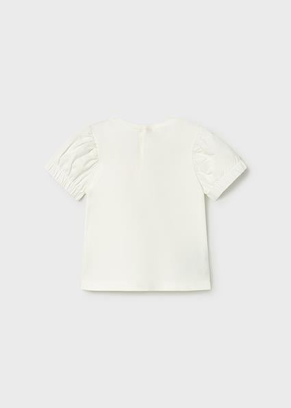 Mayoral Kız Bebek İşlemeli Balon Kol T-shirt Krem - 01078