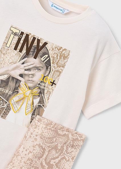 Mayoral Kız Çocuk Desenli Tayt ve T-shirt Takım Bej - 03727