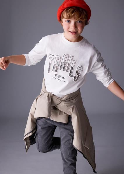 Mayoral Krem Erkek Çocuk Uzun Kollu T-shirt 7007