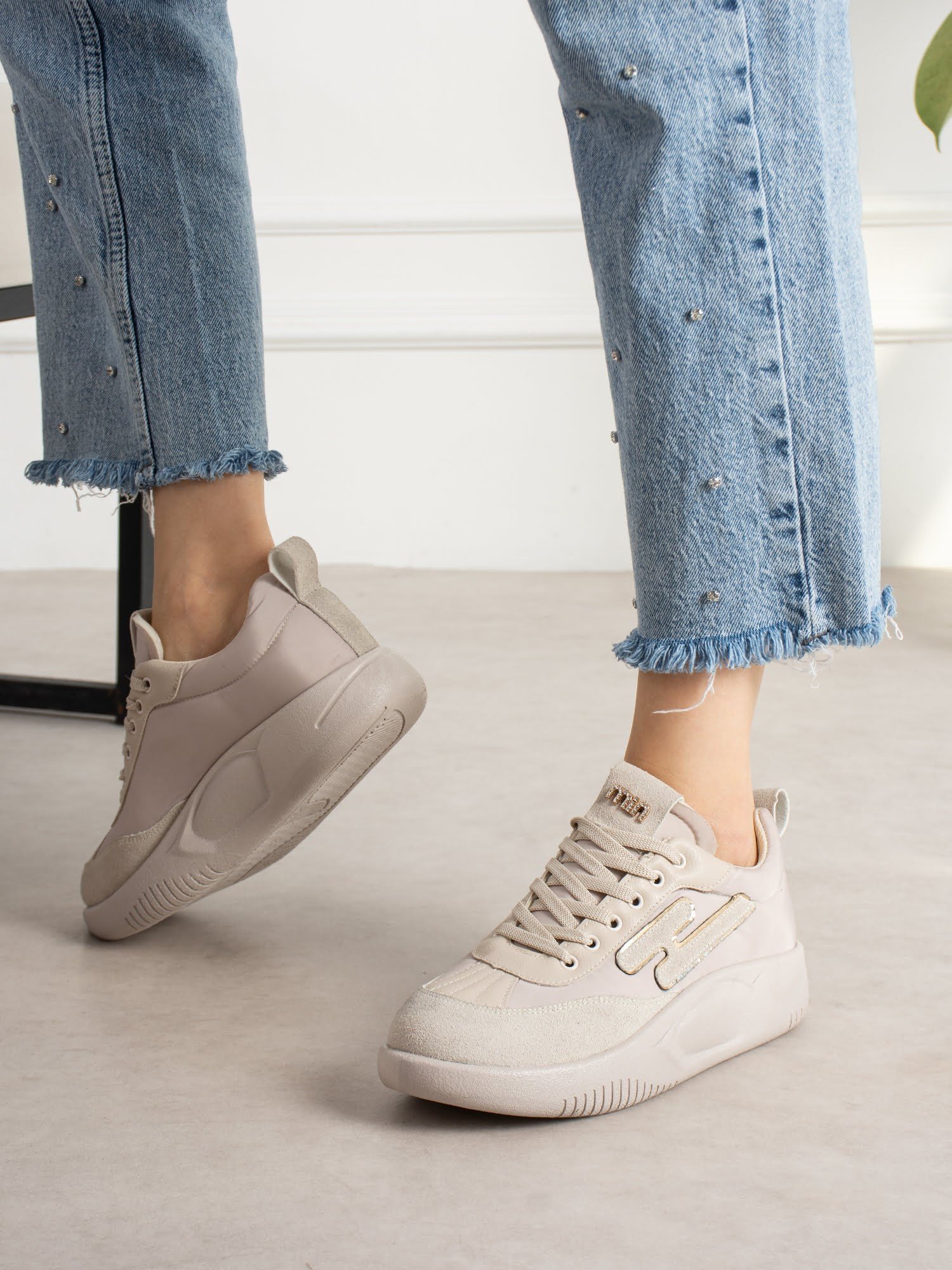 AMORA Krem Kadın Sneakers
