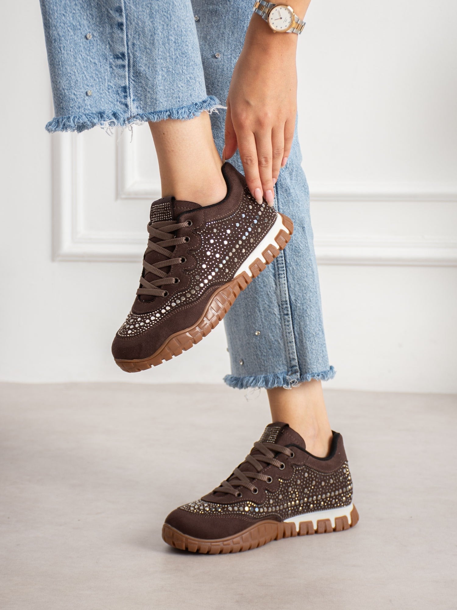 CALİNA Kahve Taşlı Kadın Sneakers
