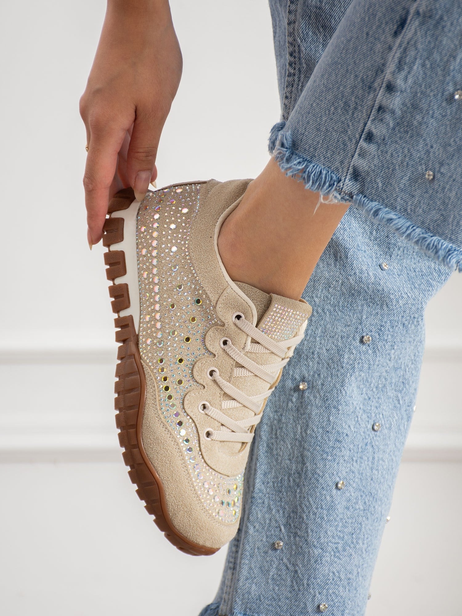 CALİNA Krem Taşlı Kadın Sneakers