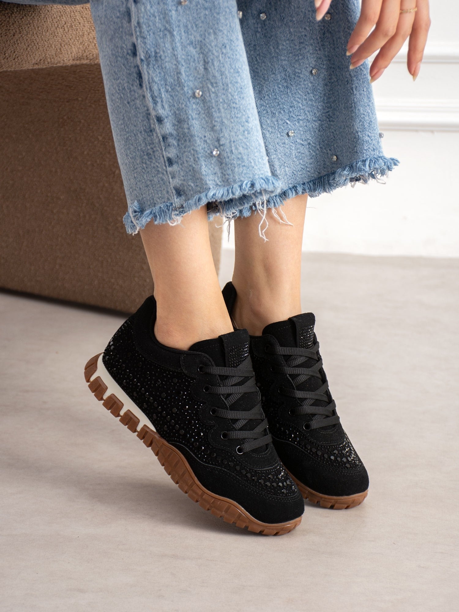 CALİNA Siyah Taşlı Kadın Sneakers