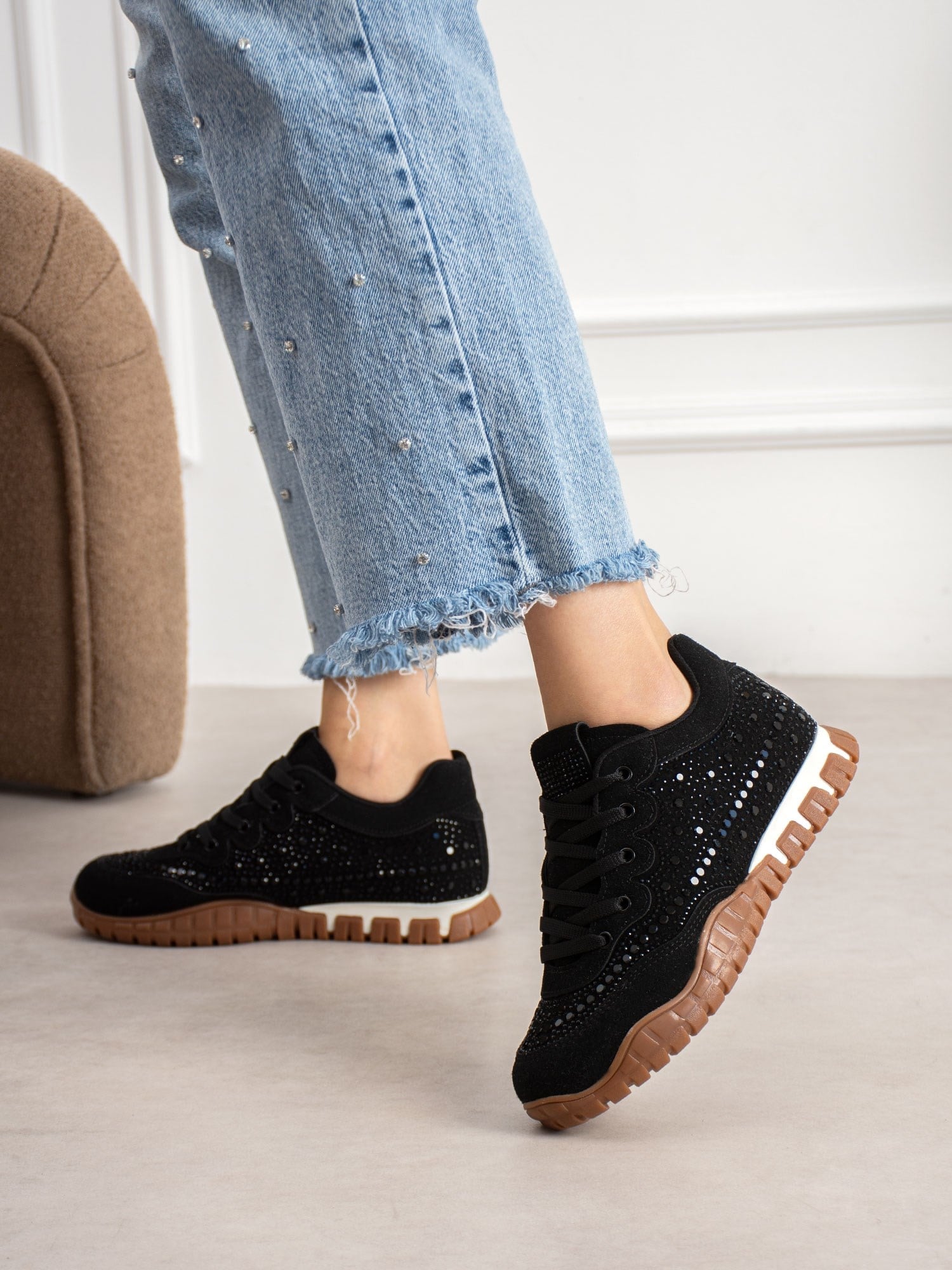 CALİNA Siyah Taşlı Kadın Sneakers
