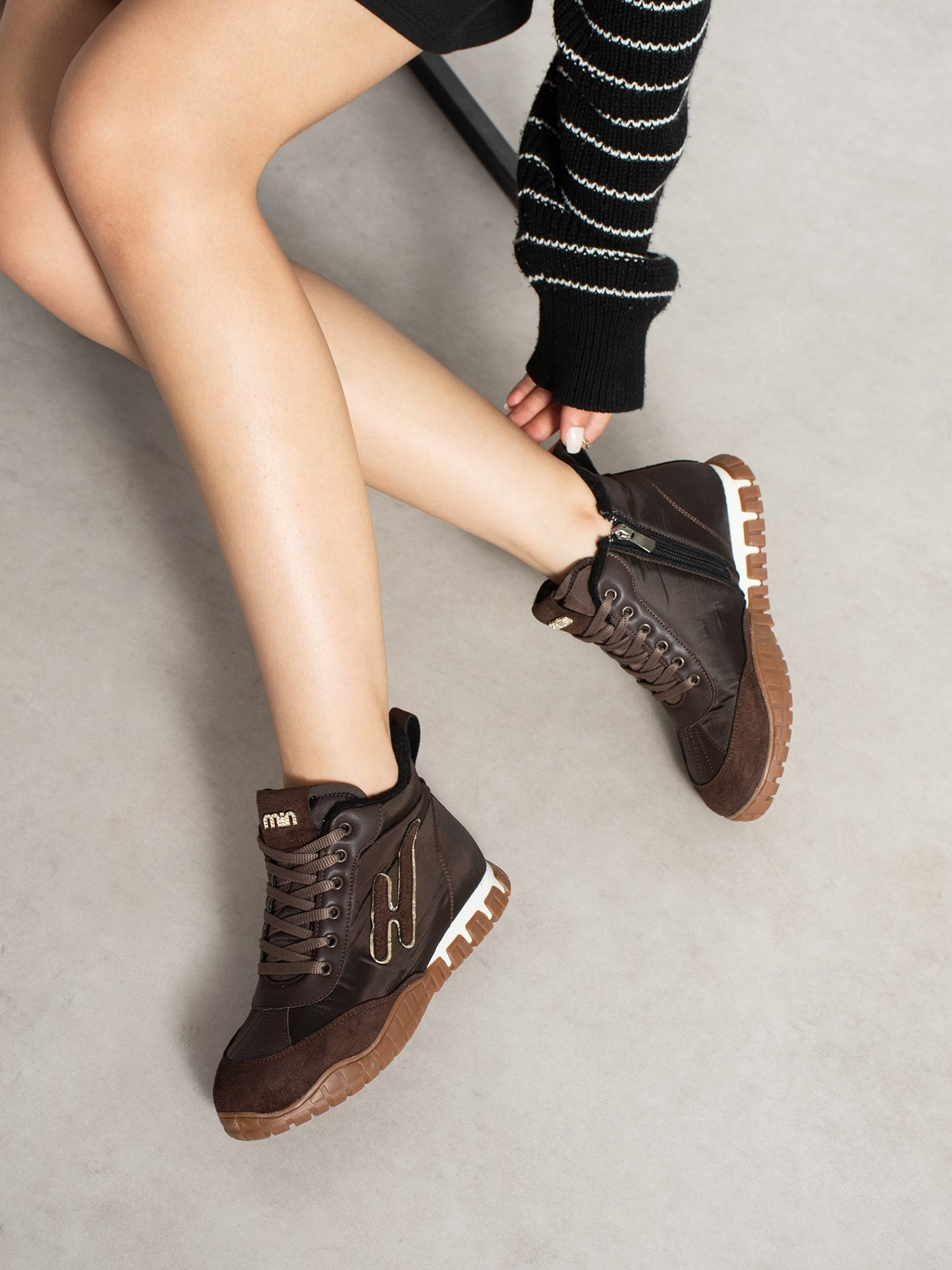 CARİNA Kahve İçi Kürklü Gizli Topuk Kadın Sneakers Bot