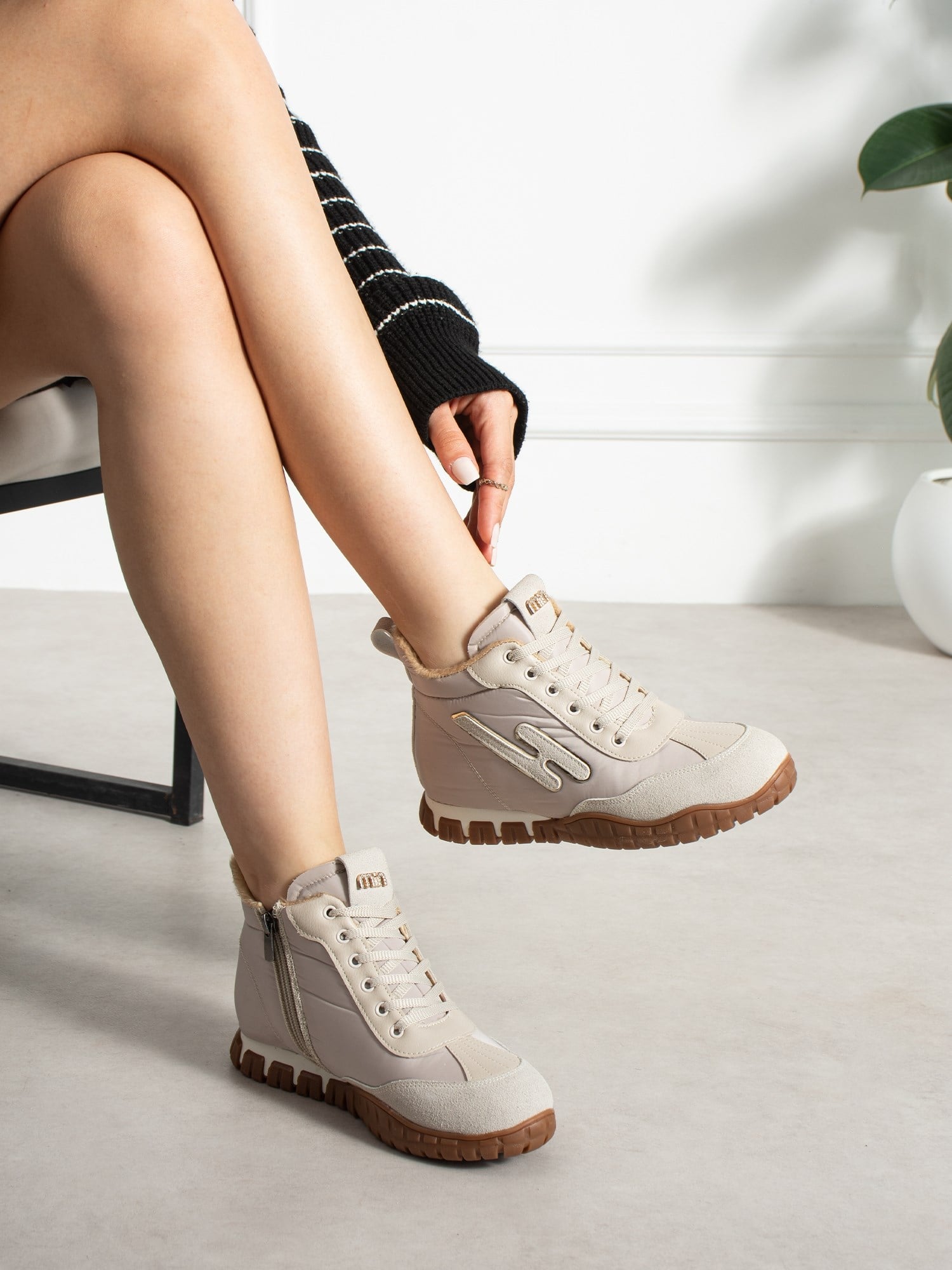 CARİNA Krem İçi Kürklü Gizli Topuk Kadın Sneakers Bot
