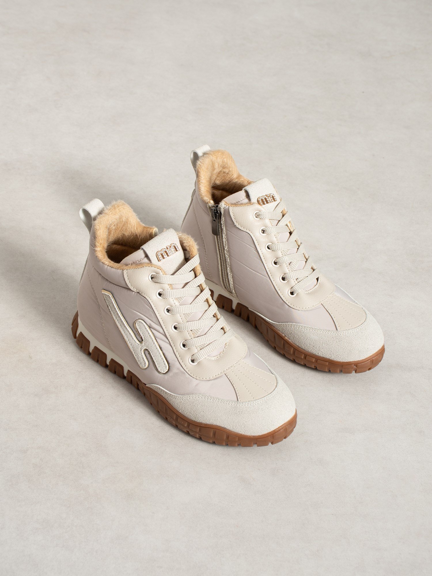 CARİNA Krem İçi Kürklü Gizli Topuk Kadın Sneakers Bot