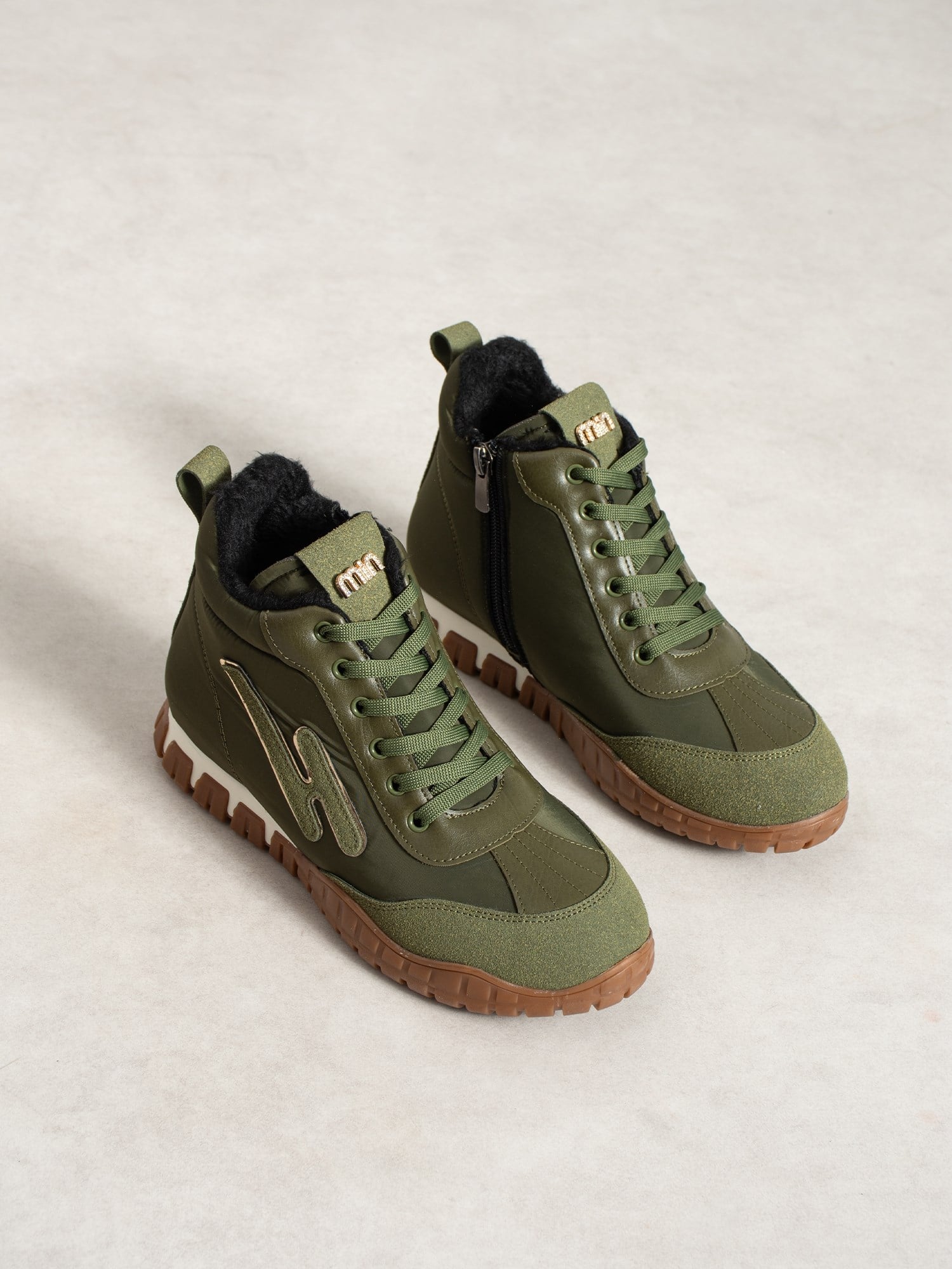 CARİNA Yeşil İçi Kürklü Gizli Topuk Kadın Sneakers Bot