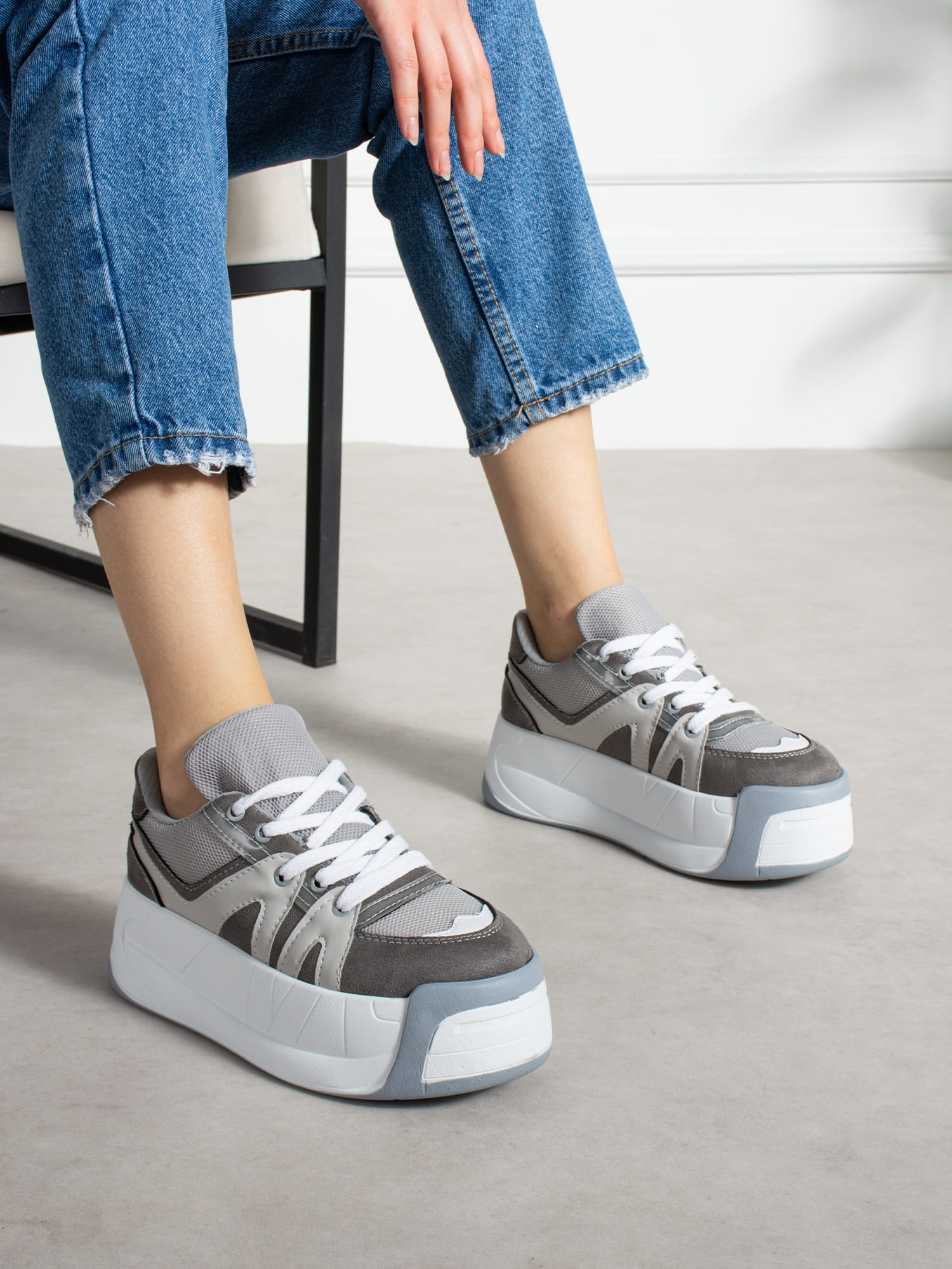 CARLA Gri Yüksek Tabanlı Kadın Sneakers