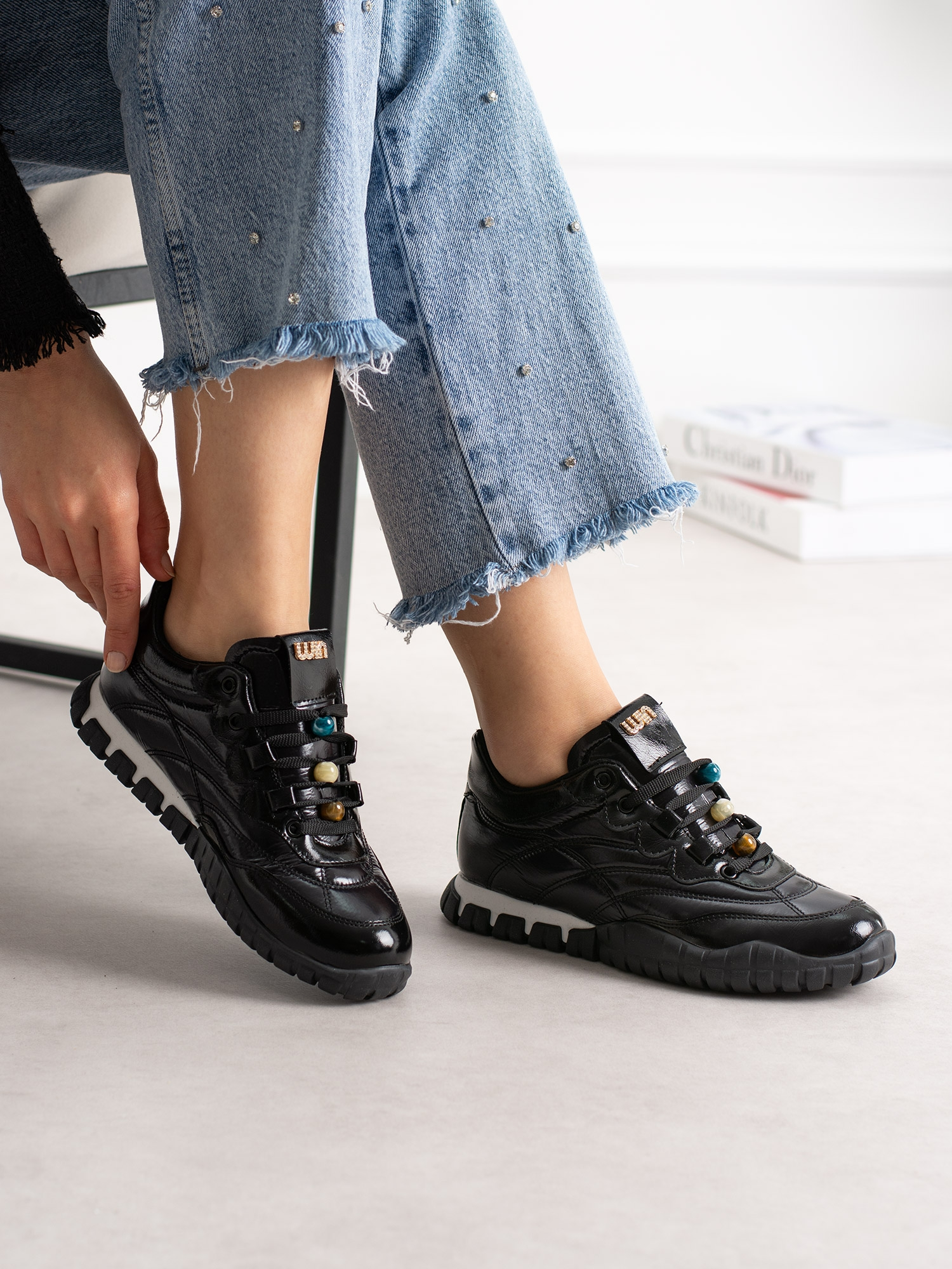 CORTİNA Siyah Rugan Bağcıklı Kadın Sneakers
