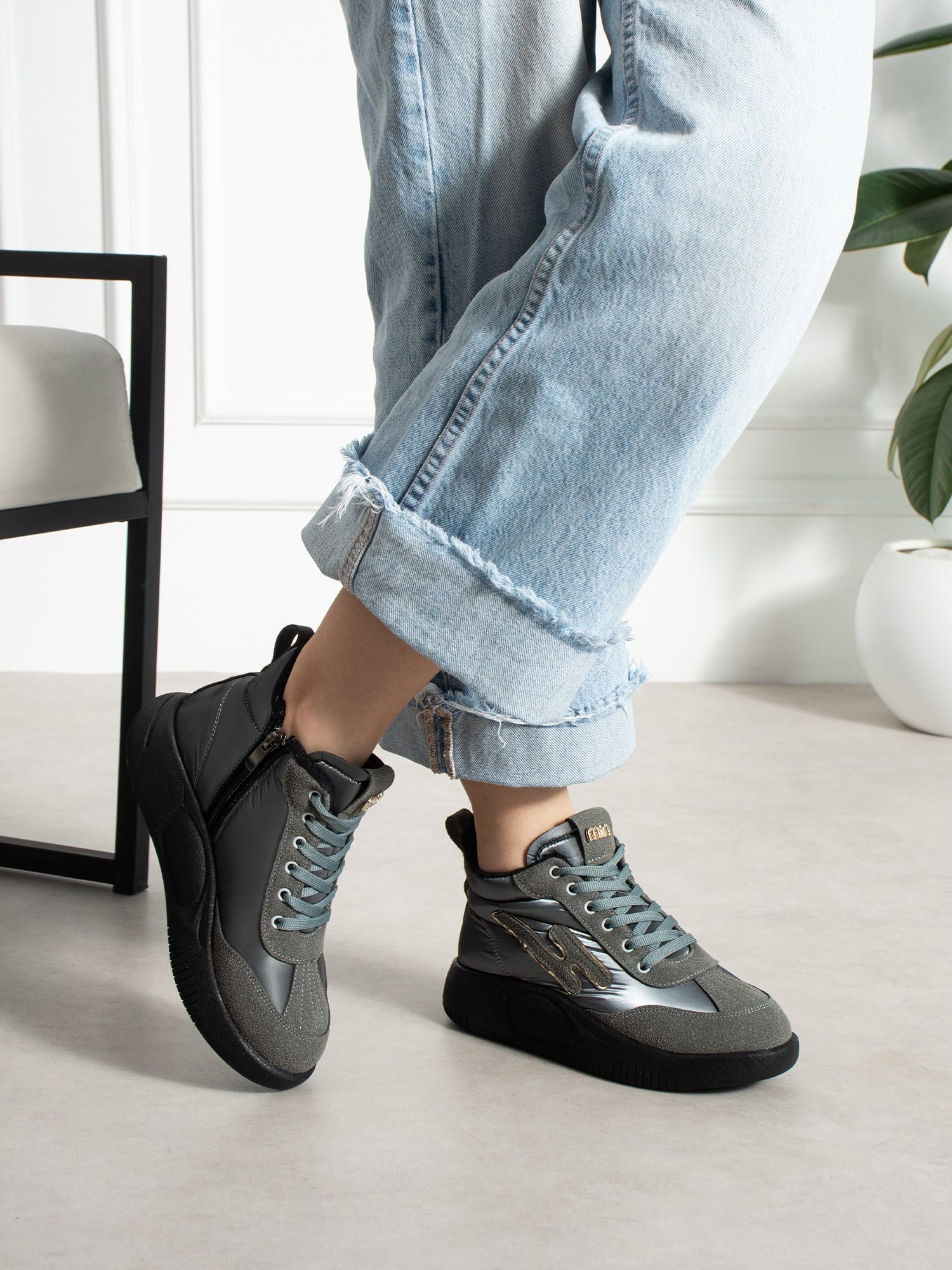ELİSA Gri İçi Kürklü Gizli Topuklu Kadın Sneakers Bot