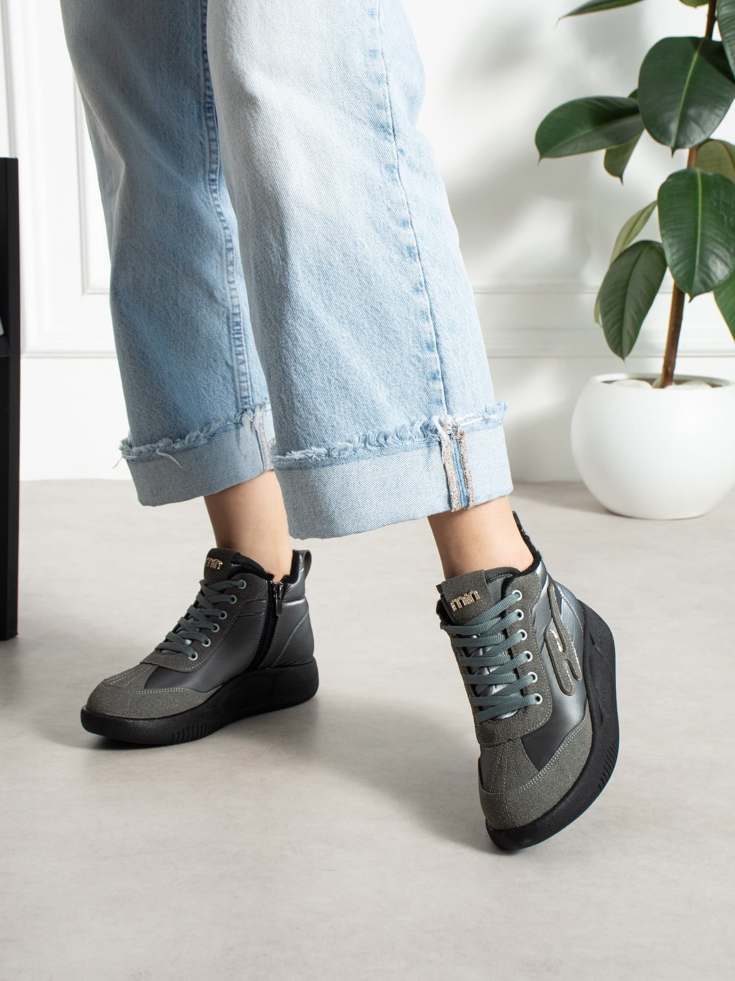 ELİSA Gri İçi Kürklü Gizli Topuklu Kadın Sneakers Bot