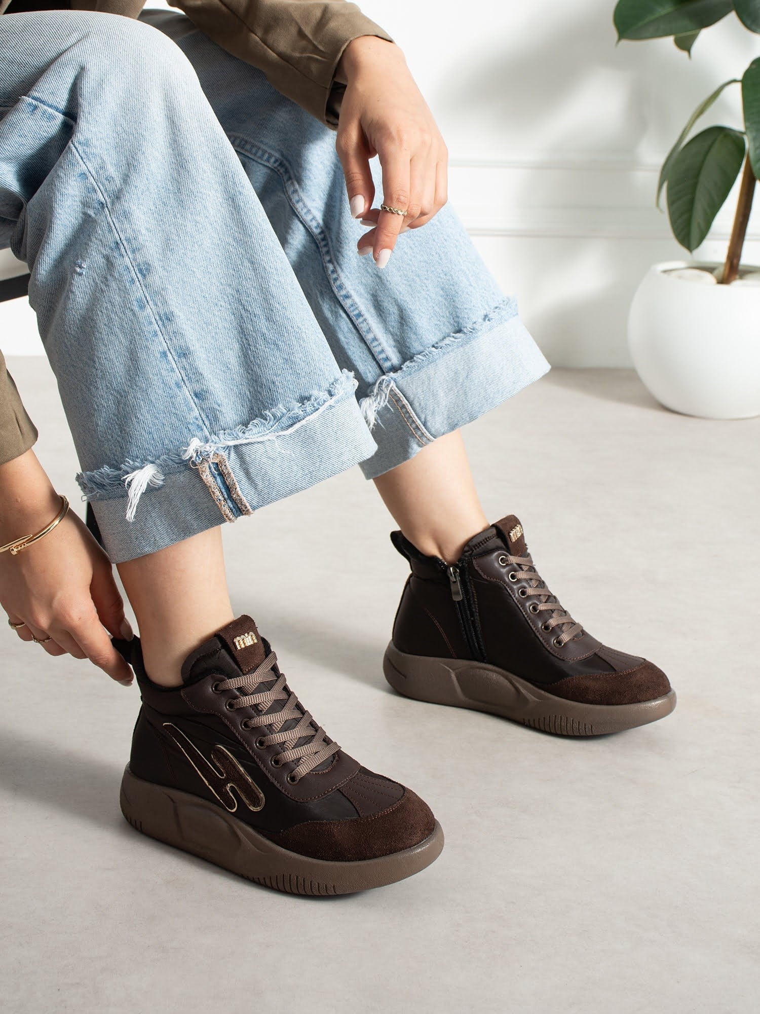 ELİSA Kahve İçi Kürklü Gizli Topuklu Kadın Sneakers Bot
