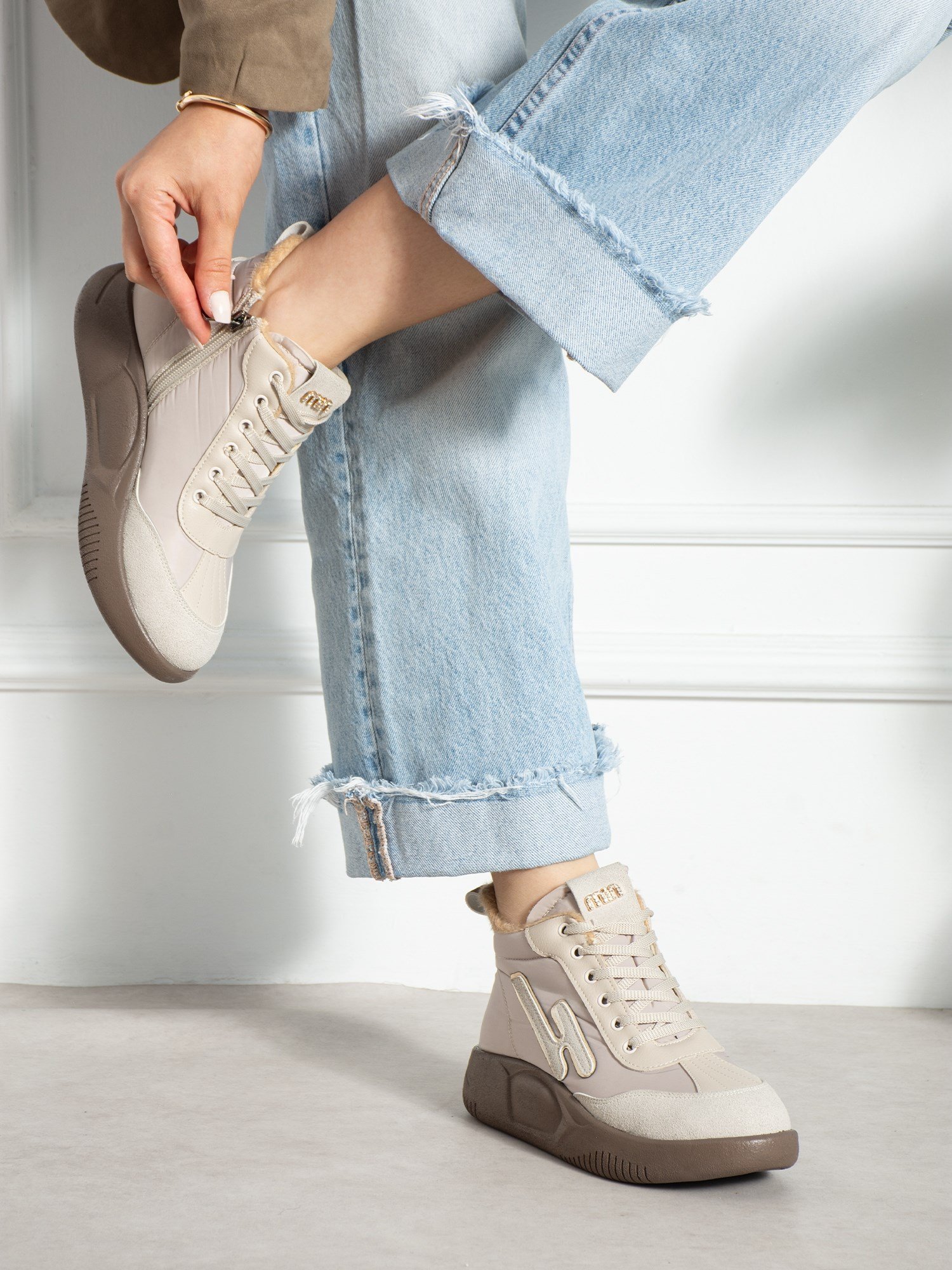 ELİSA Krem İçi Kürklü Gizli Topuklu Kadın Sneakers Bot