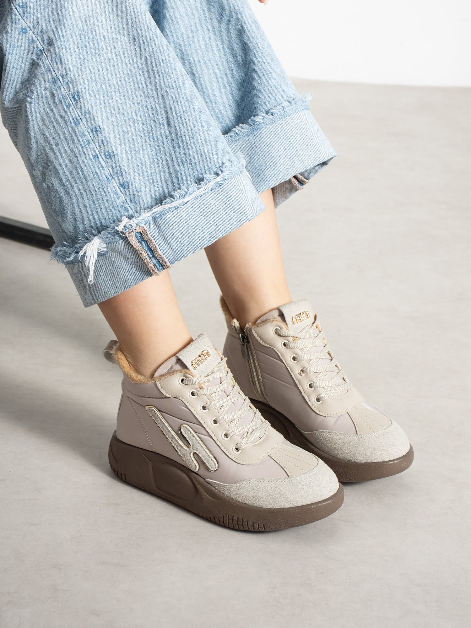 ELİSA Krem İçi Kürklü Gizli Topuklu Kadın Sneakers Bot
