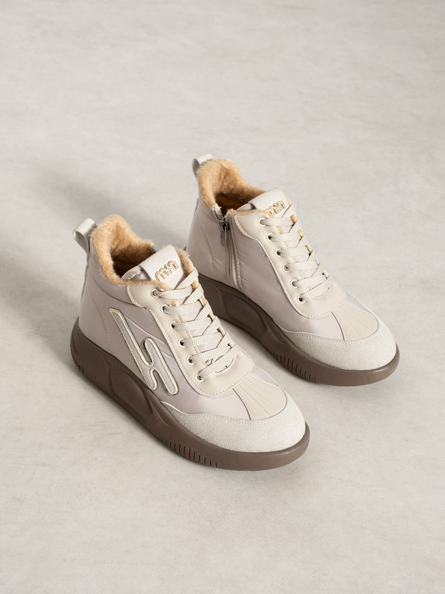 ELİSA Krem İçi Kürklü Gizli Topuklu Kadın Sneakers Bot