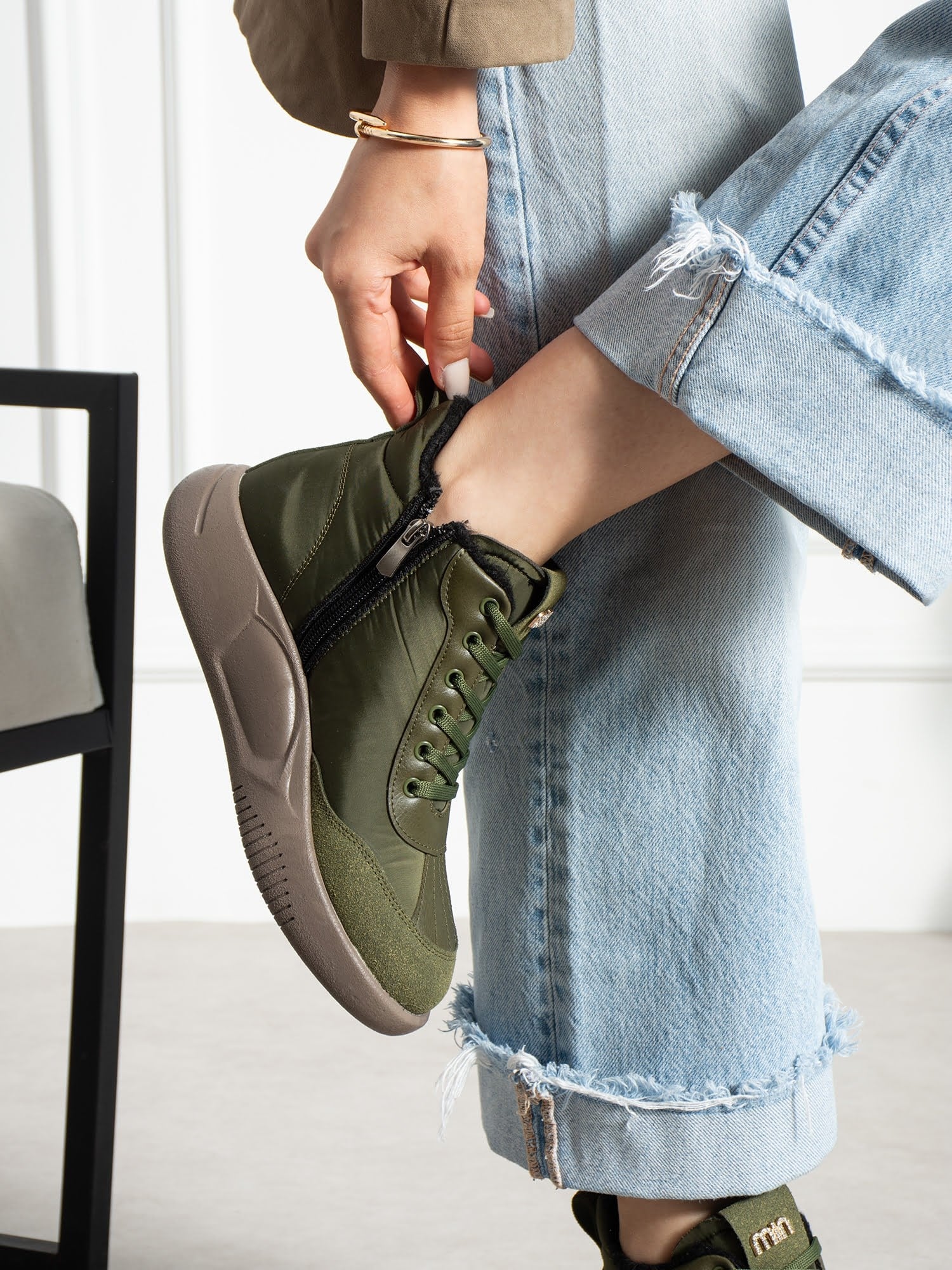 ELİSA Yeşil İçi Kürklü Gizli Topuklu Kadın Sneakers Bot