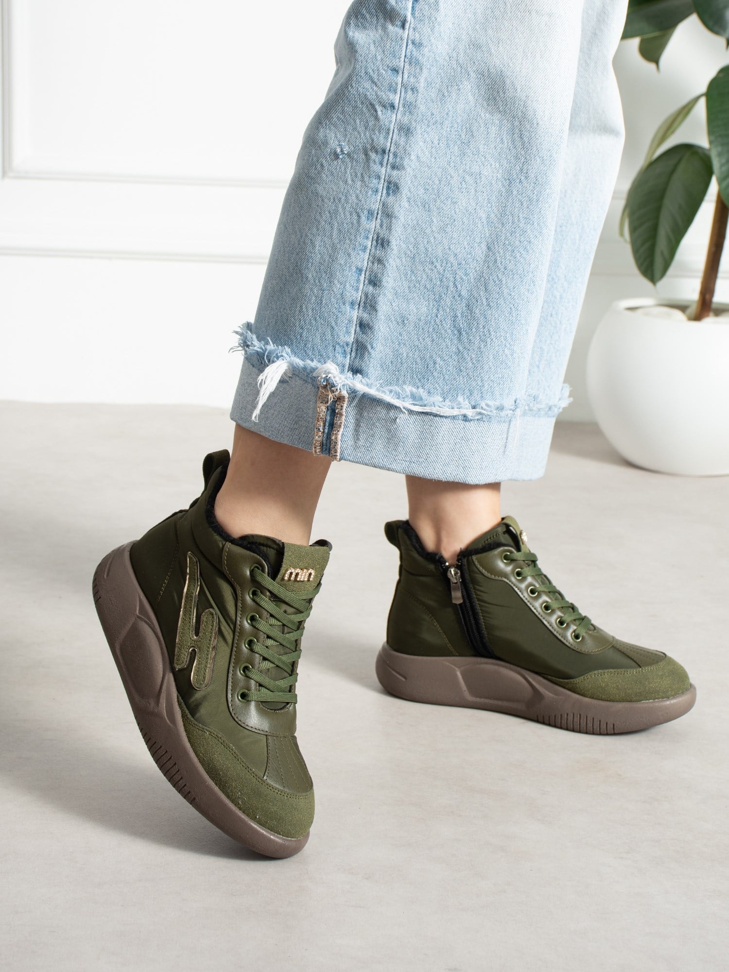 ELİSA Yeşil İçi Kürklü Gizli Topuklu Kadın Sneakers Bot