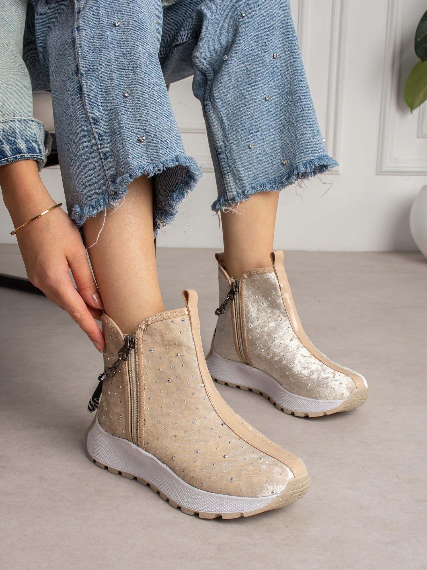 FOREN Krem Taş Detaylı Kadın Bot