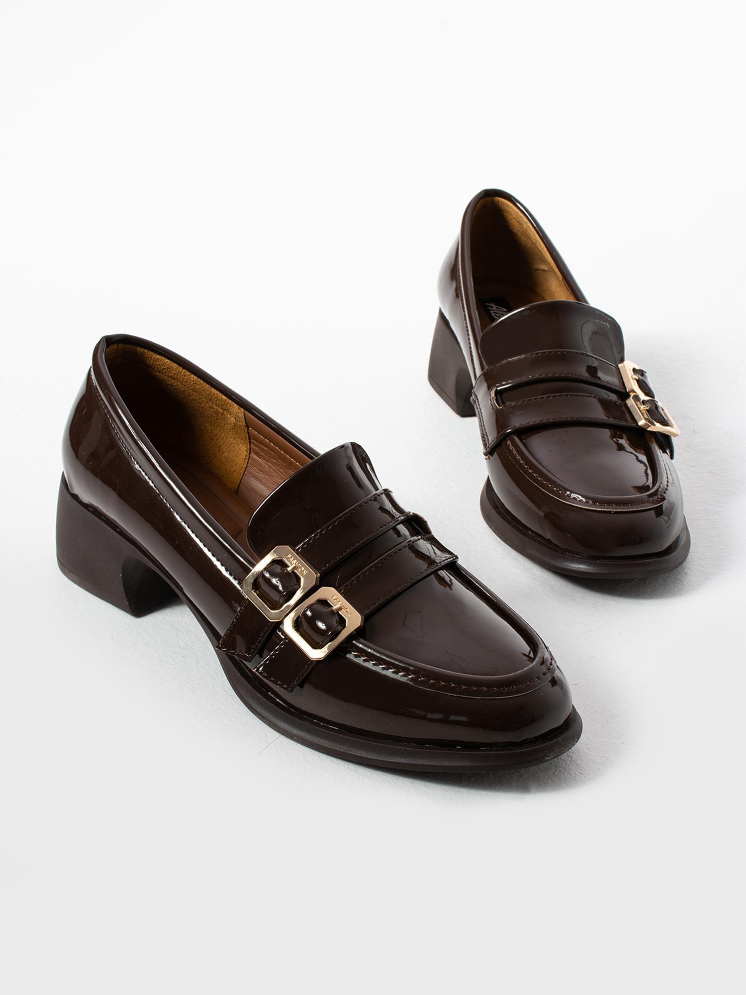 JENK Kahve Rugan Toka Detay Kadın Loafer