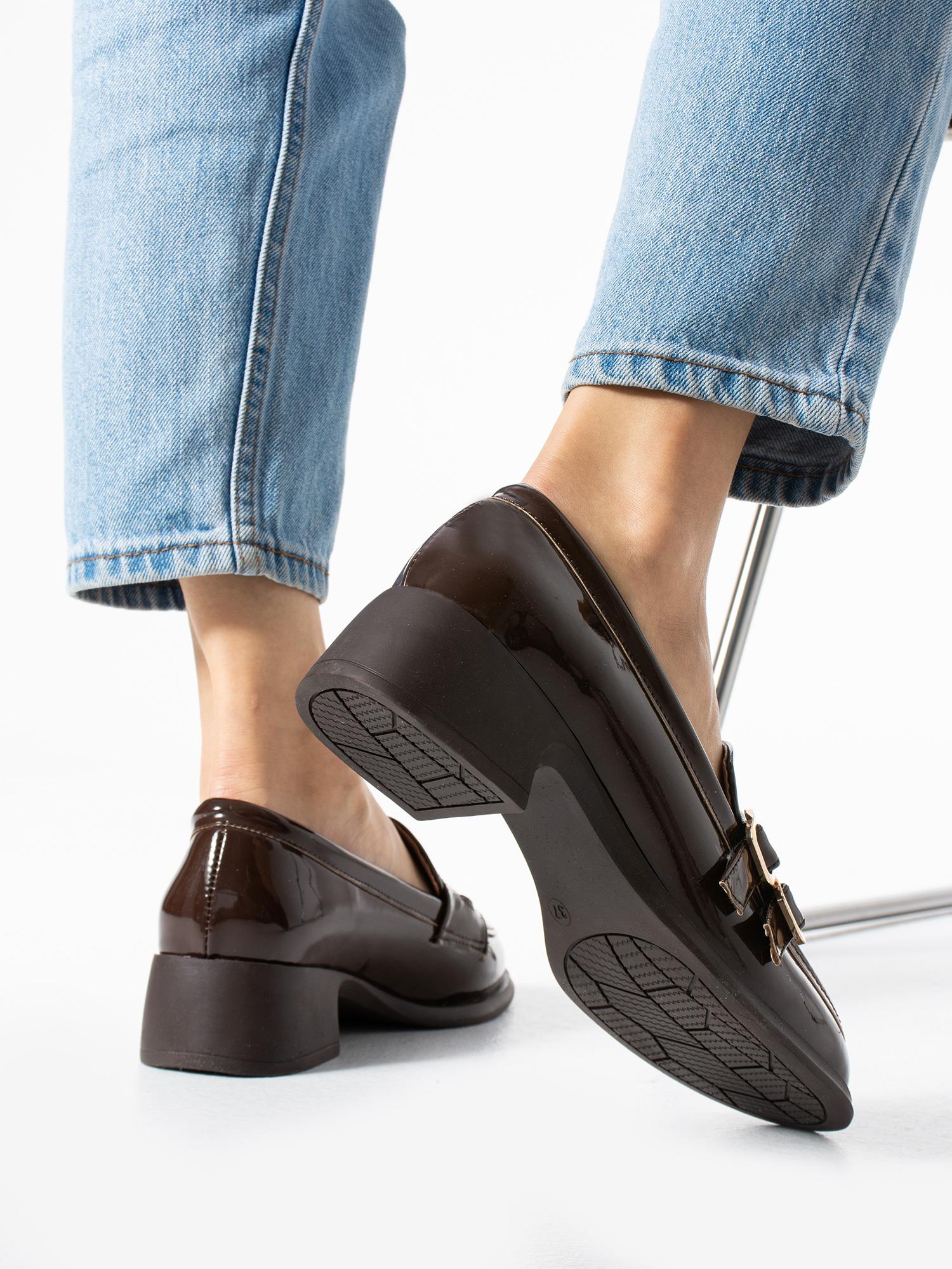 JENK Kahve Rugan Toka Detay Kadın Loafer