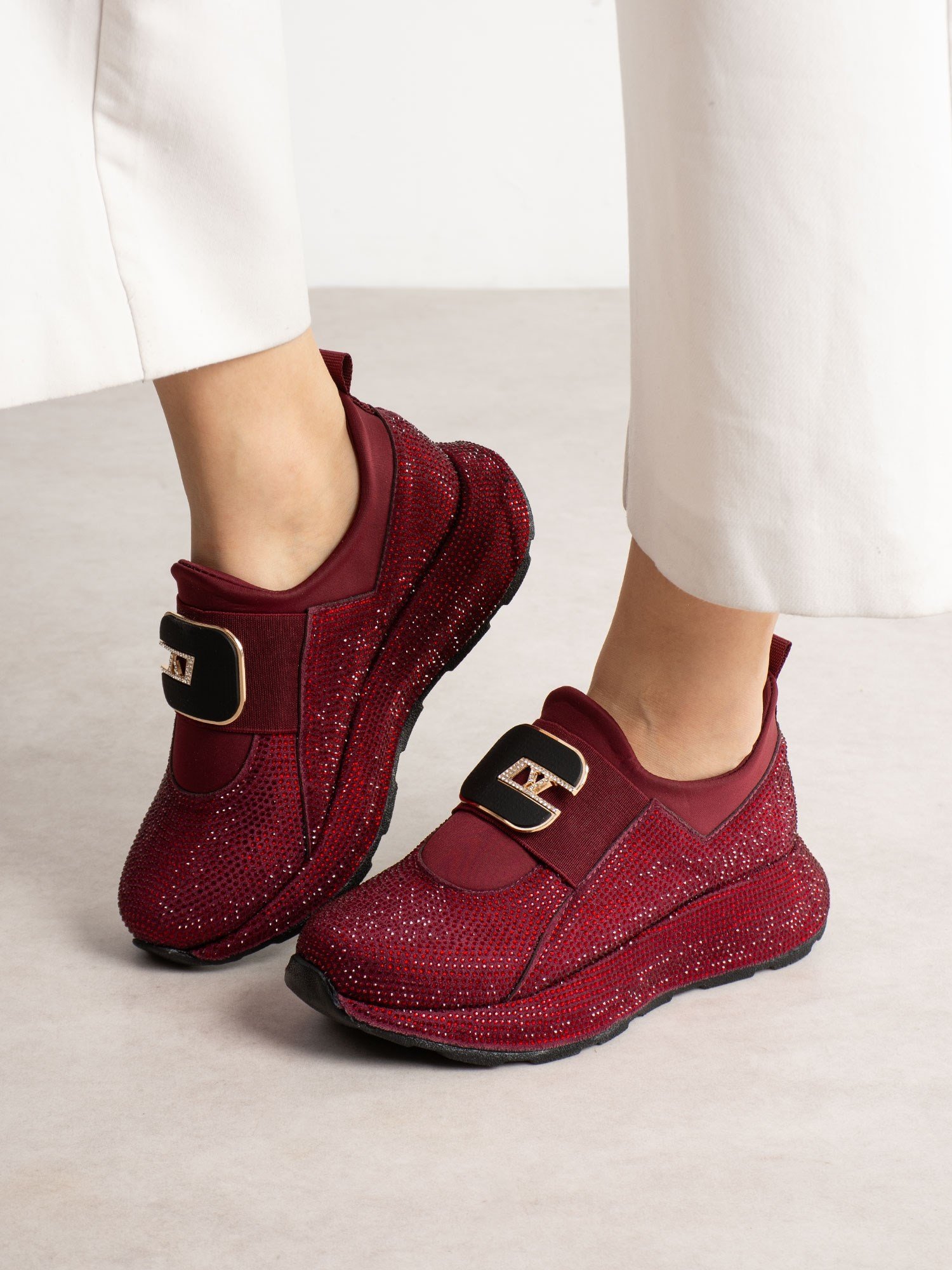 KOTSENG Bordo Taşlı Kadın Sneakers