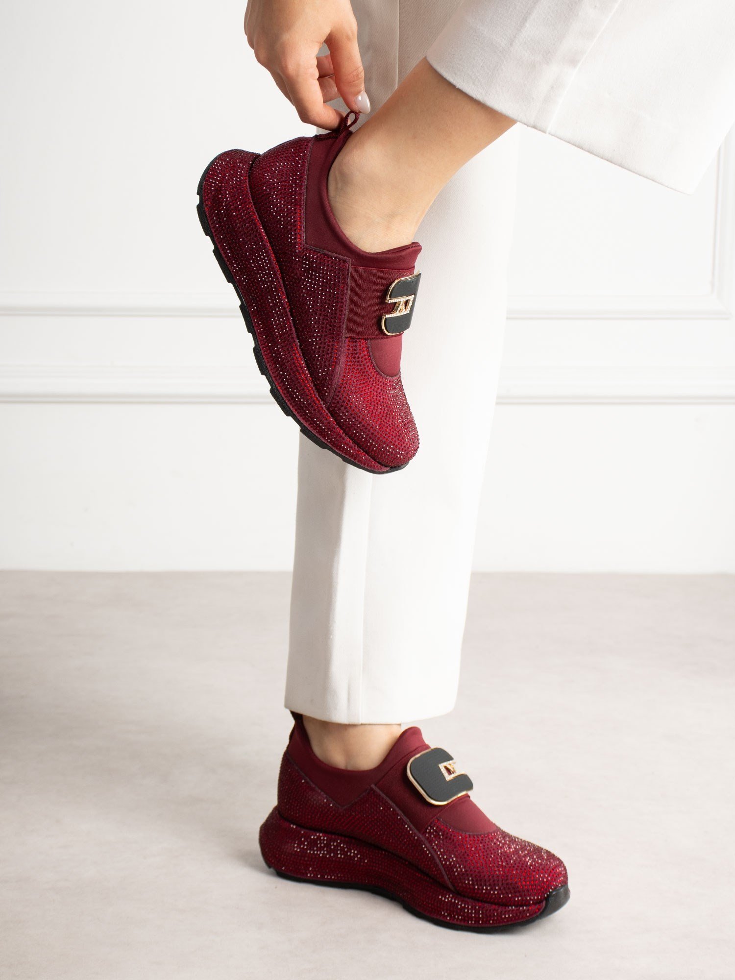 KOTSENG Bordo Taşlı Kadın Sneakers