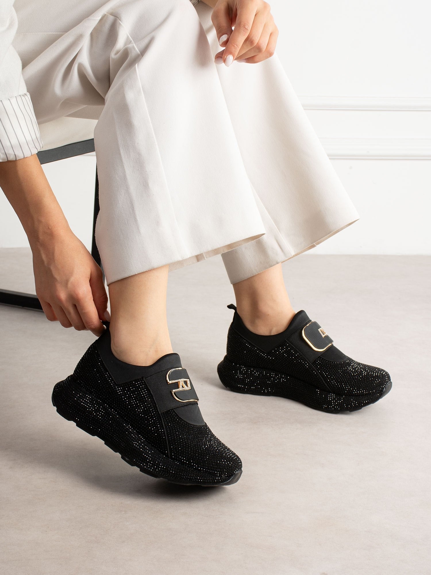 KOTSENG Siyah Taşlı Kadın Sneakers