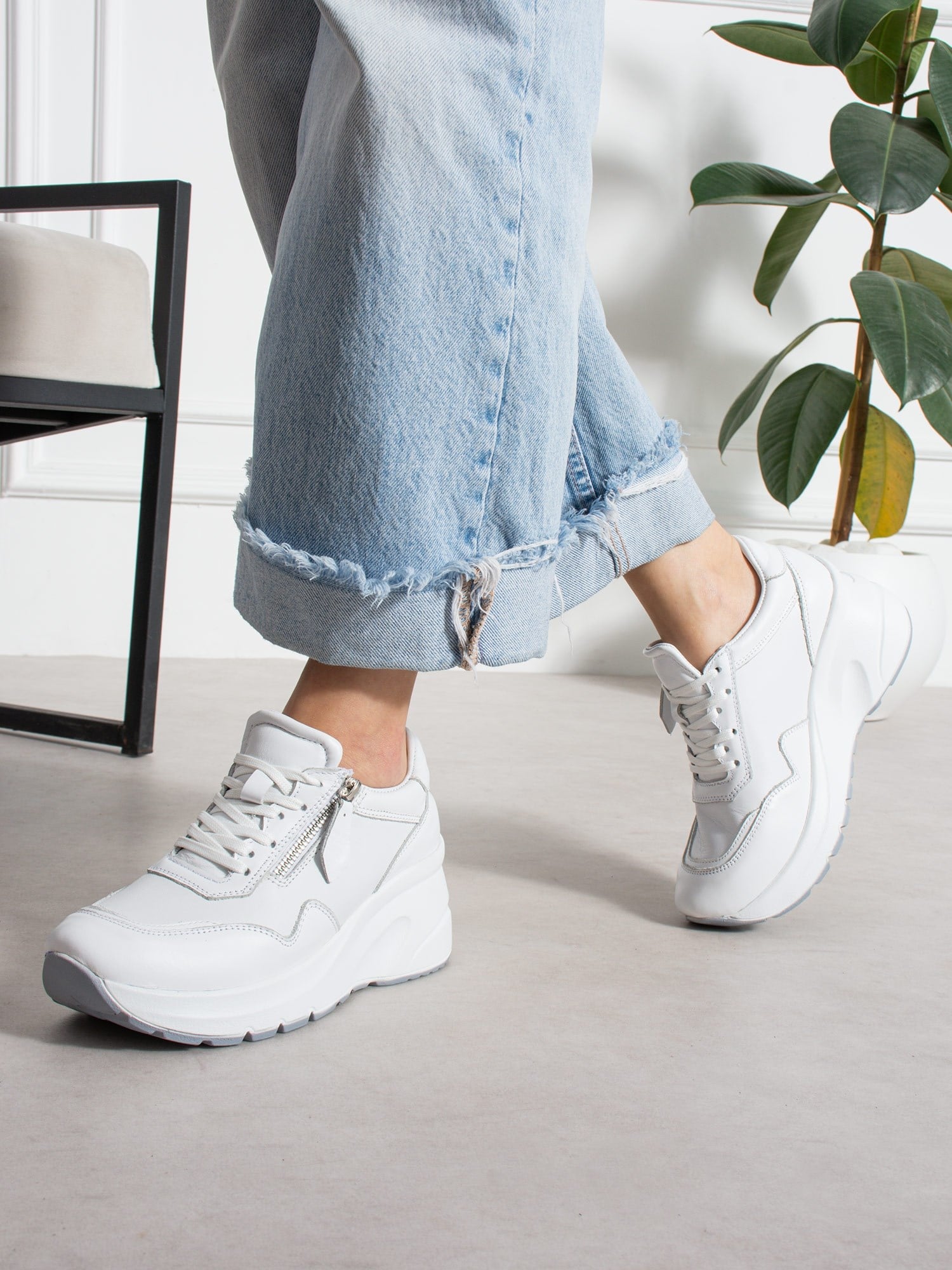 LARİNA Beyaz Hakiki Deri Kadın Sneakers