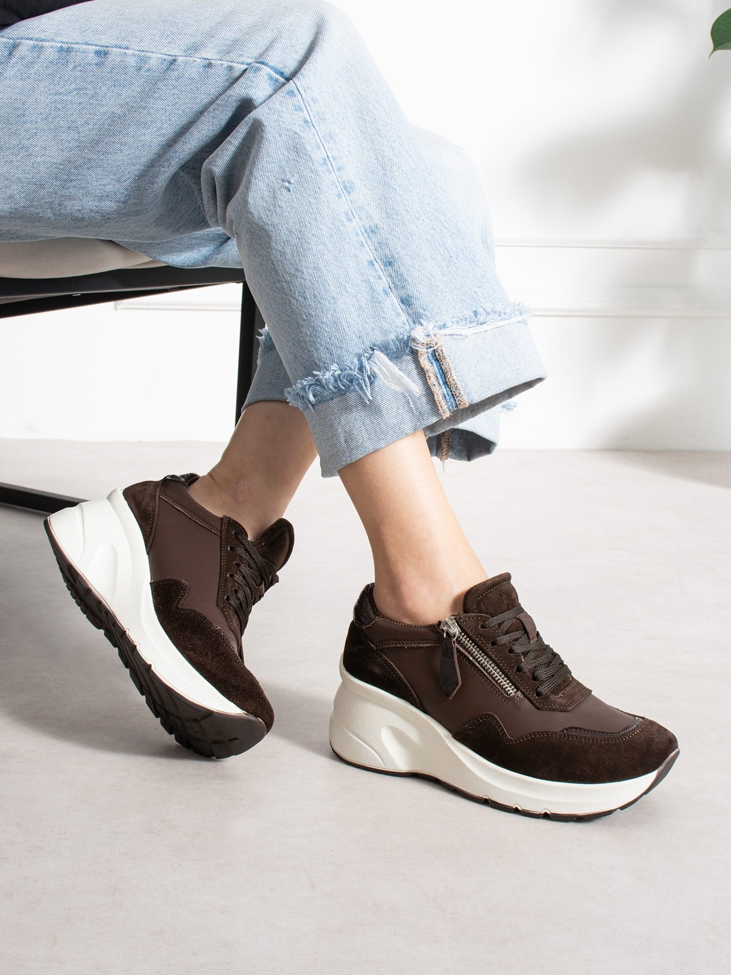 LARİNA Kahve Hakiki Deri Kadın Sneakers