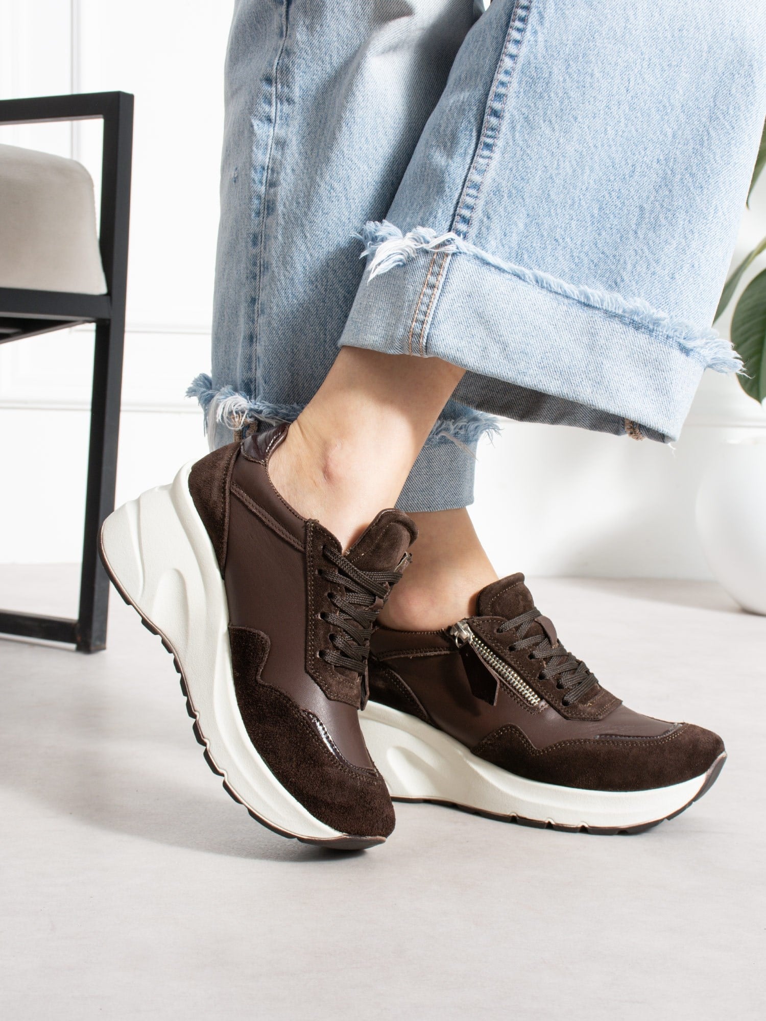 LARİNA Kahve Hakiki Deri Kadın Sneakers