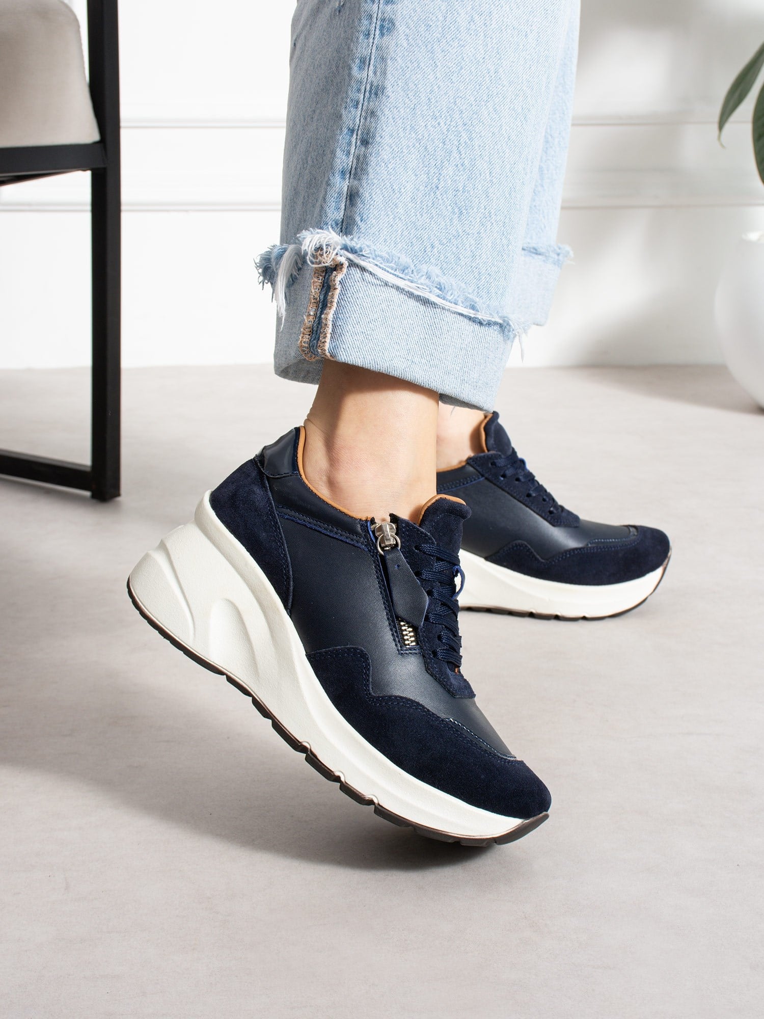 LARİNA Lacivert Hakiki Deri Kadın Sneakers