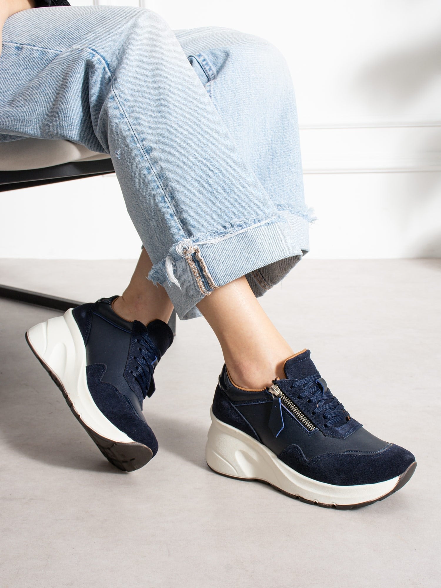 LARİNA Lacivert Hakiki Deri Kadın Sneakers