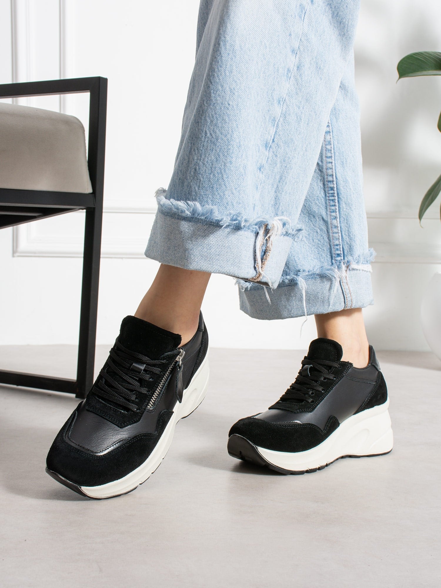 LARİNA Siyah Hakiki Deri Kadın Sneakers