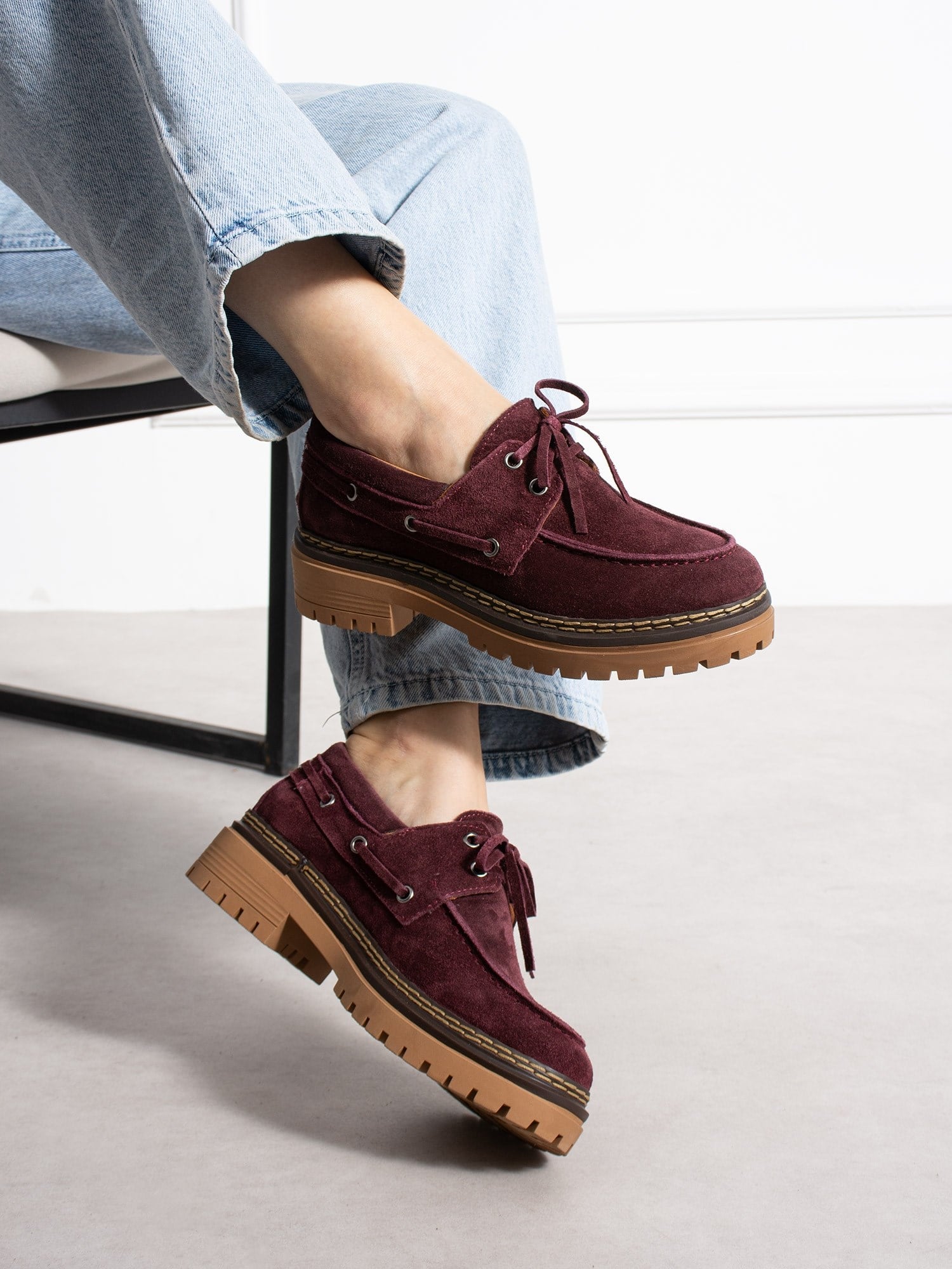 LAVENTO Bordo Hakiki Deri Kadın Loafer