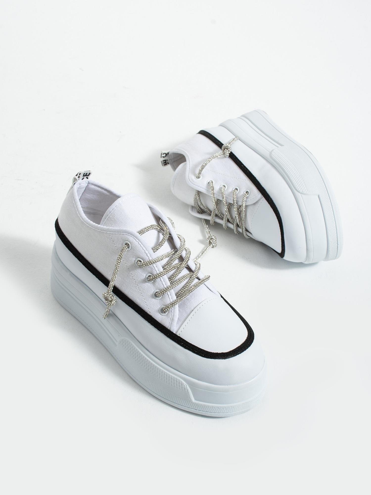 LİFTUP Beyaz Kot Kadın Sneakers