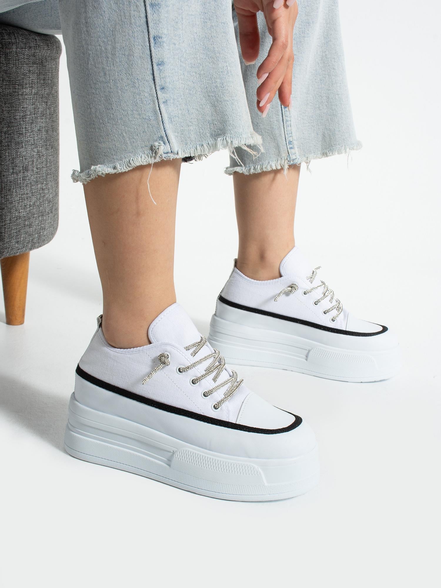 LİFTUP Beyaz Kot Kadın Sneakers