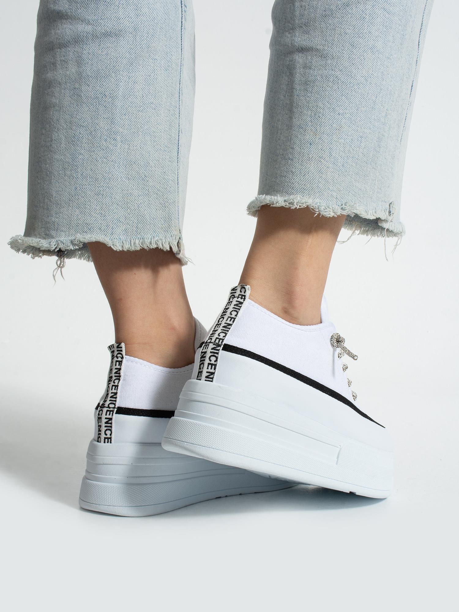 LİFTUP Beyaz Kot Kadın Sneakers