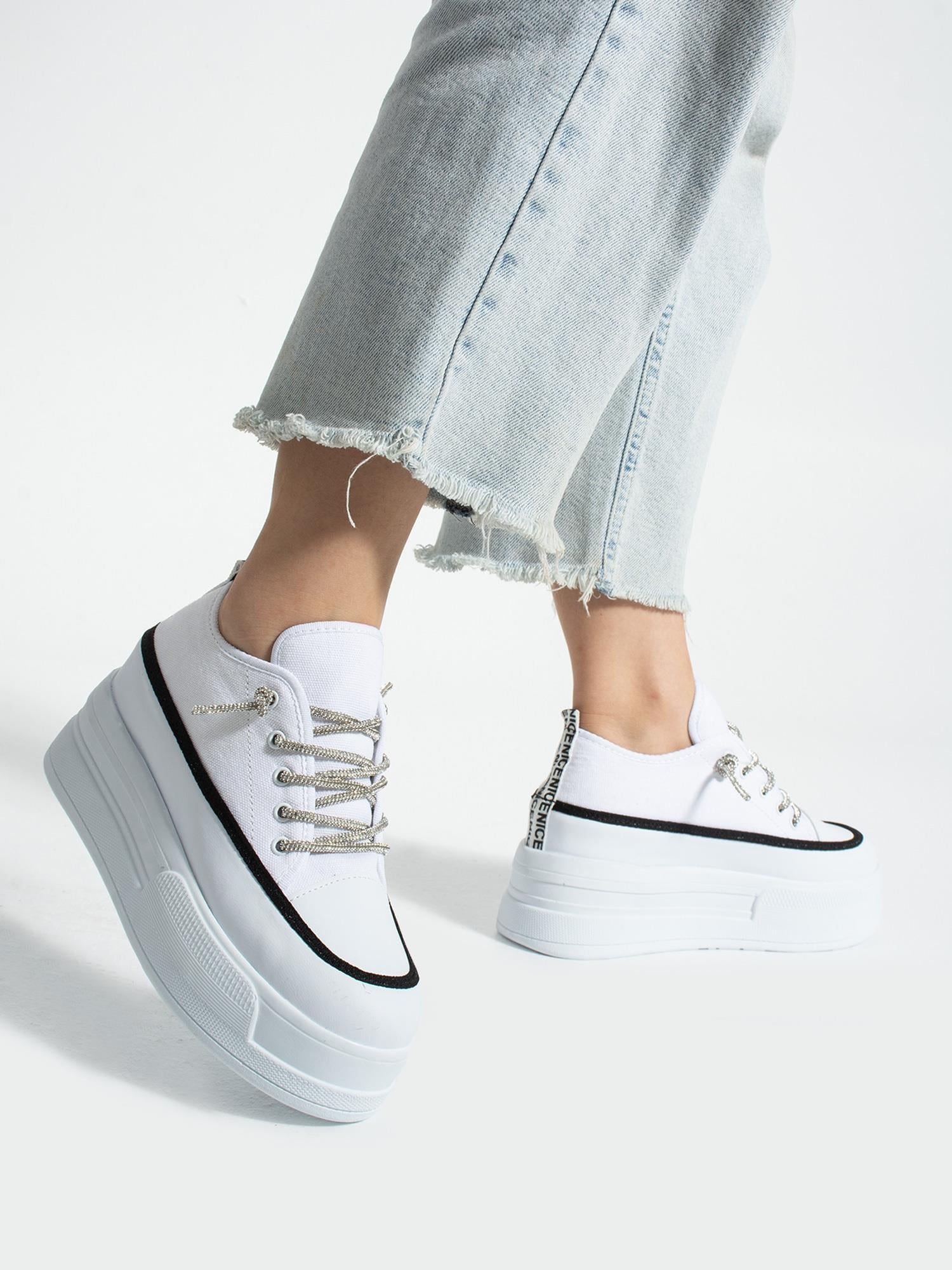 LİFTUP Beyaz Kot Kadın Sneakers