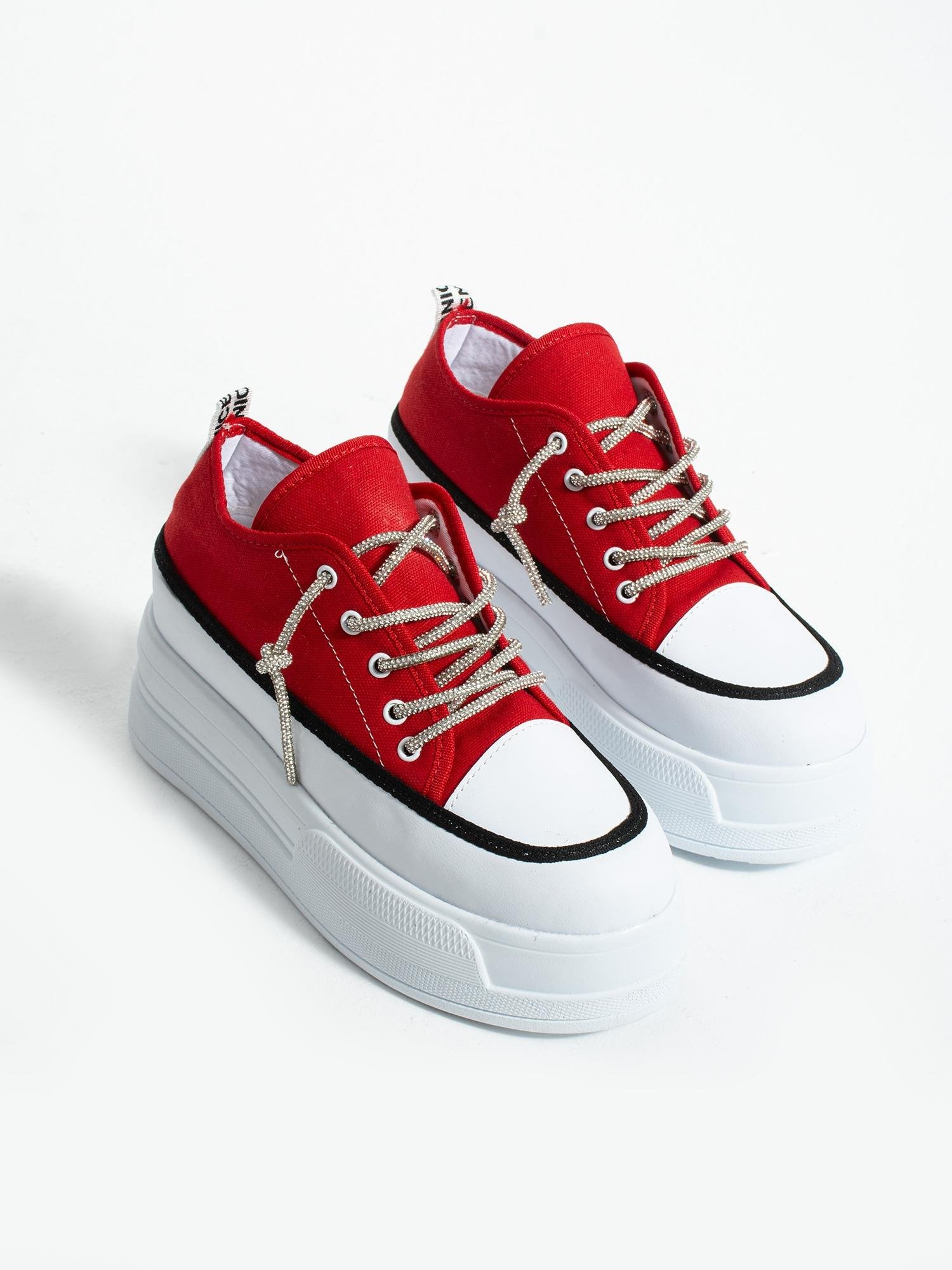 LİFTUP Kırmızı Kot Kadın Sneakers