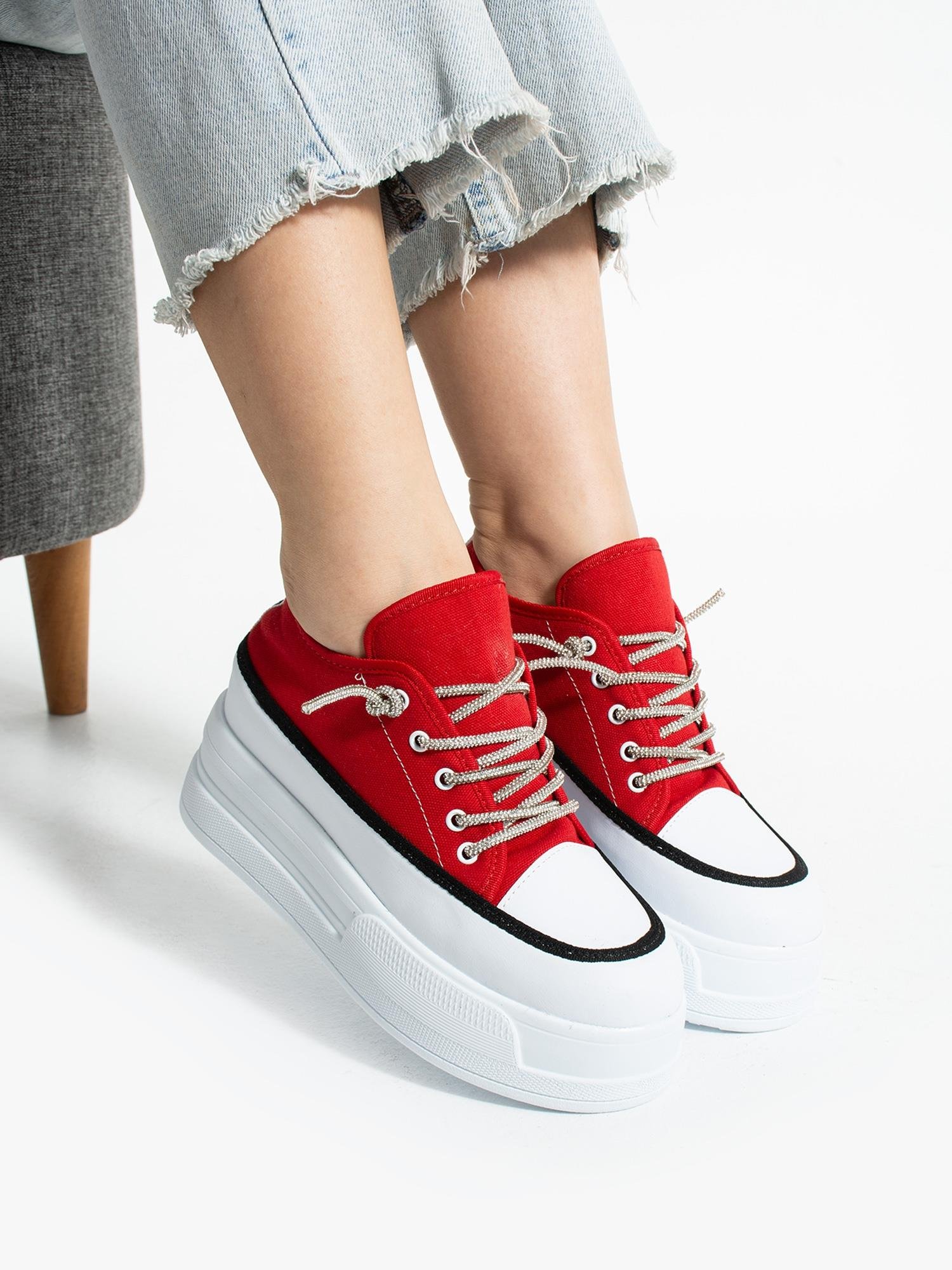 LİFTUP Kırmızı Kot Kadın Sneakers